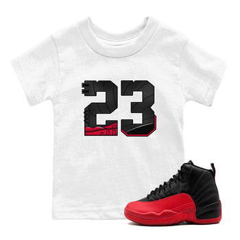 12s Flu Game shirts to match jordans 23 best t shirts to wear with jordans Air Jordan 12 Retro Flu Black and Varsity Red match shoes to clothes SNRT Sneaker Tees Youth Baby White 1 tee
