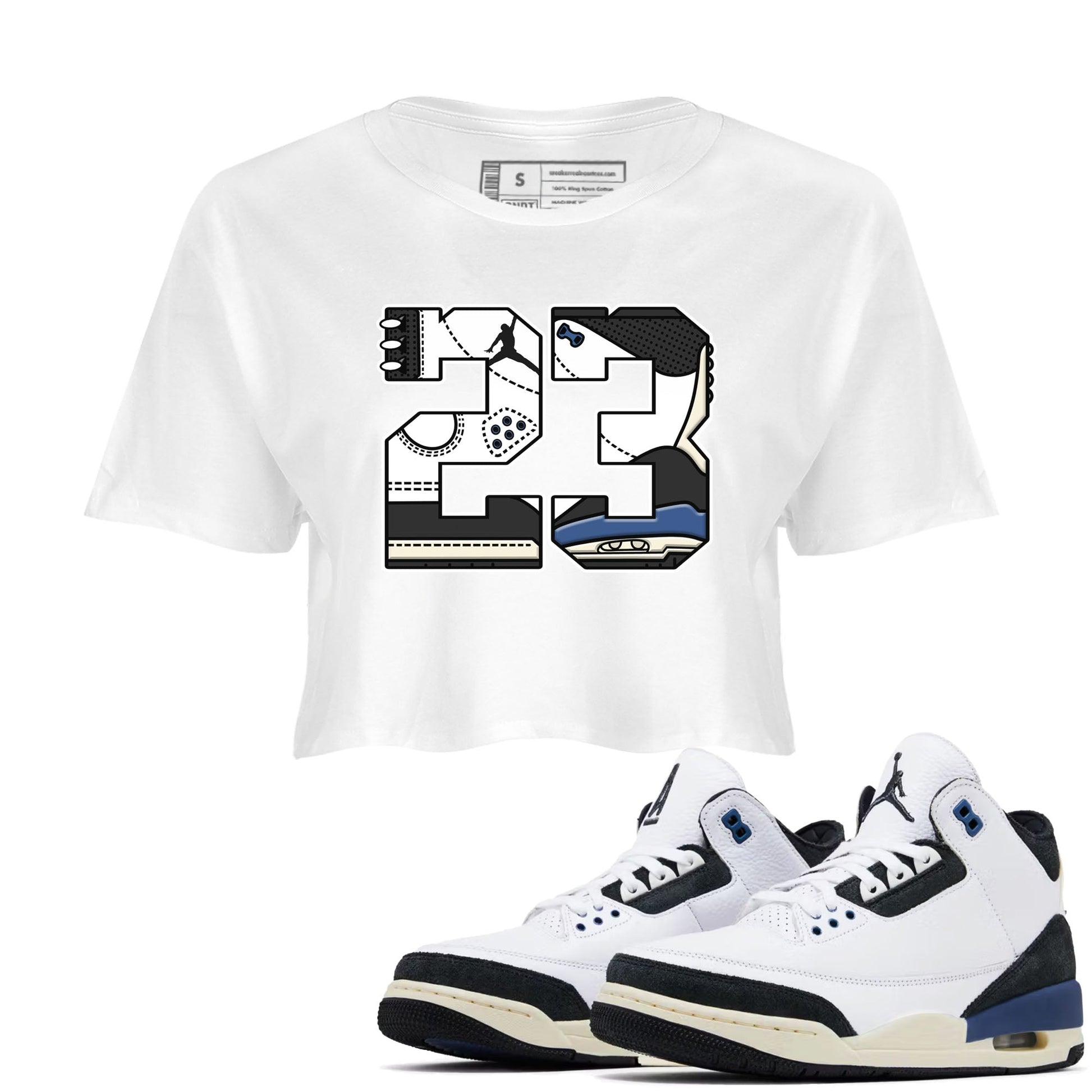 3s For The Love to match jordans 23 sneaker match tees A Ma Maniere x Air Jordan 3 Diffused Blue match shoes to clothes SNRT Sneaker Tees unisex cotton White 1 crop tee