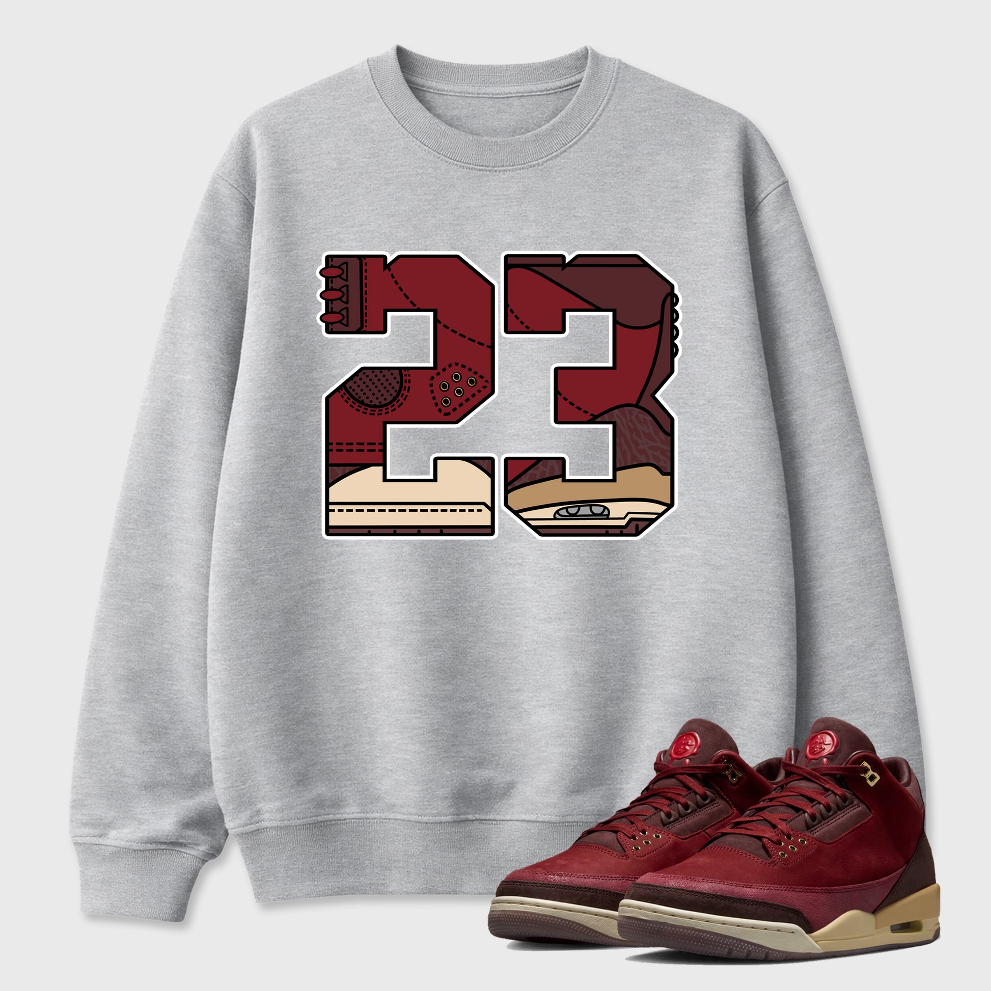 23 Graphic T-Shirt sneaker match tee designed for the Air Jordan 3 Bin 23, featuring coordinated color options for a perfect streetwear match. Heather Grey 1 shirt.