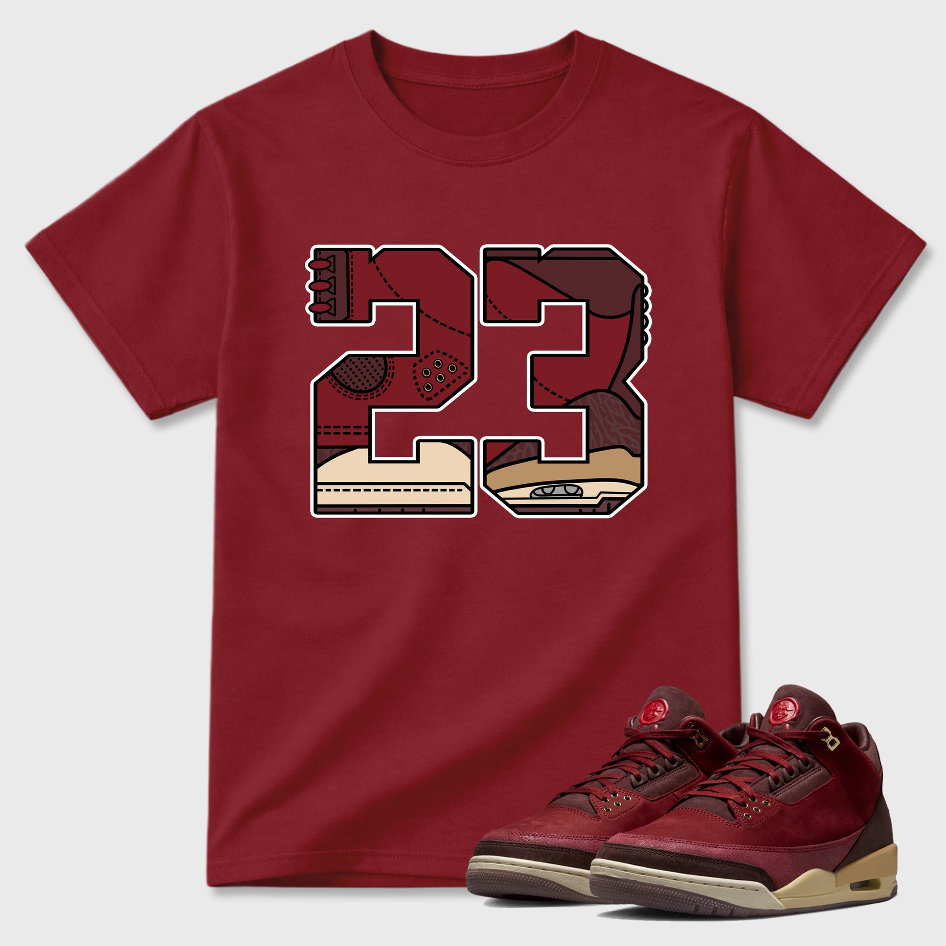 23 Graphic T-Shirt sneaker match tee designed for the Air Jordan 3 Bin 23, featuring coordinated color options for a perfect streetwear match. Cardinal 1 shirt.