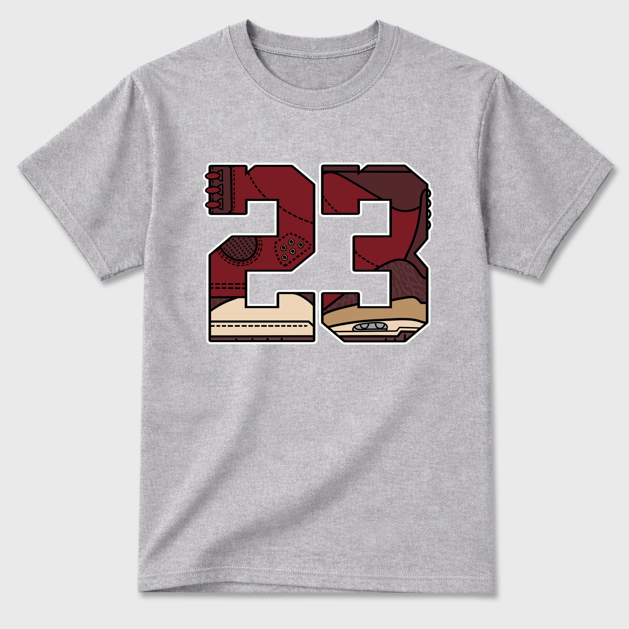 23 Graphic T-Shirt sneaker match tee designed for the Air Jordan 3 Bin 23, featuring coordinated color options for a perfect streetwear match. Heather Grey 2 shirt.