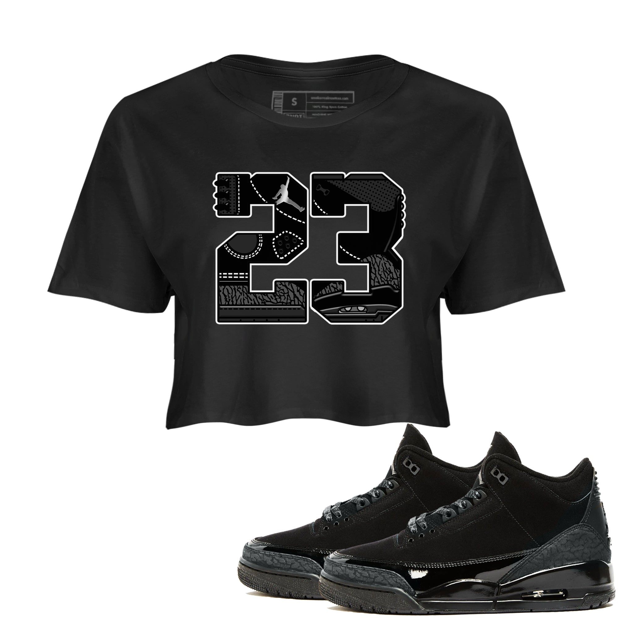 Air Jordan 3 Black Cat shirts to match jordans 23 sneaker match tees Jordan 3 Retro Black Cat best t shirts to wear with jordans SNRT Sneaker Tees unisex cotton Black 1 crop tee