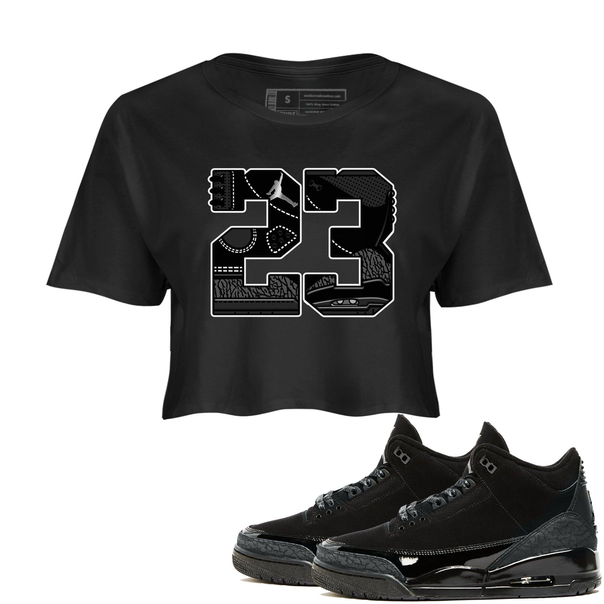 Air Jordan 3 Black Cat shirts to match jordans 23 sneaker match tees Jordan 3 Retro Black Cat best t shirts to wear with jordans SNRT Sneaker Tees unisex cotton Black 1 crop tee