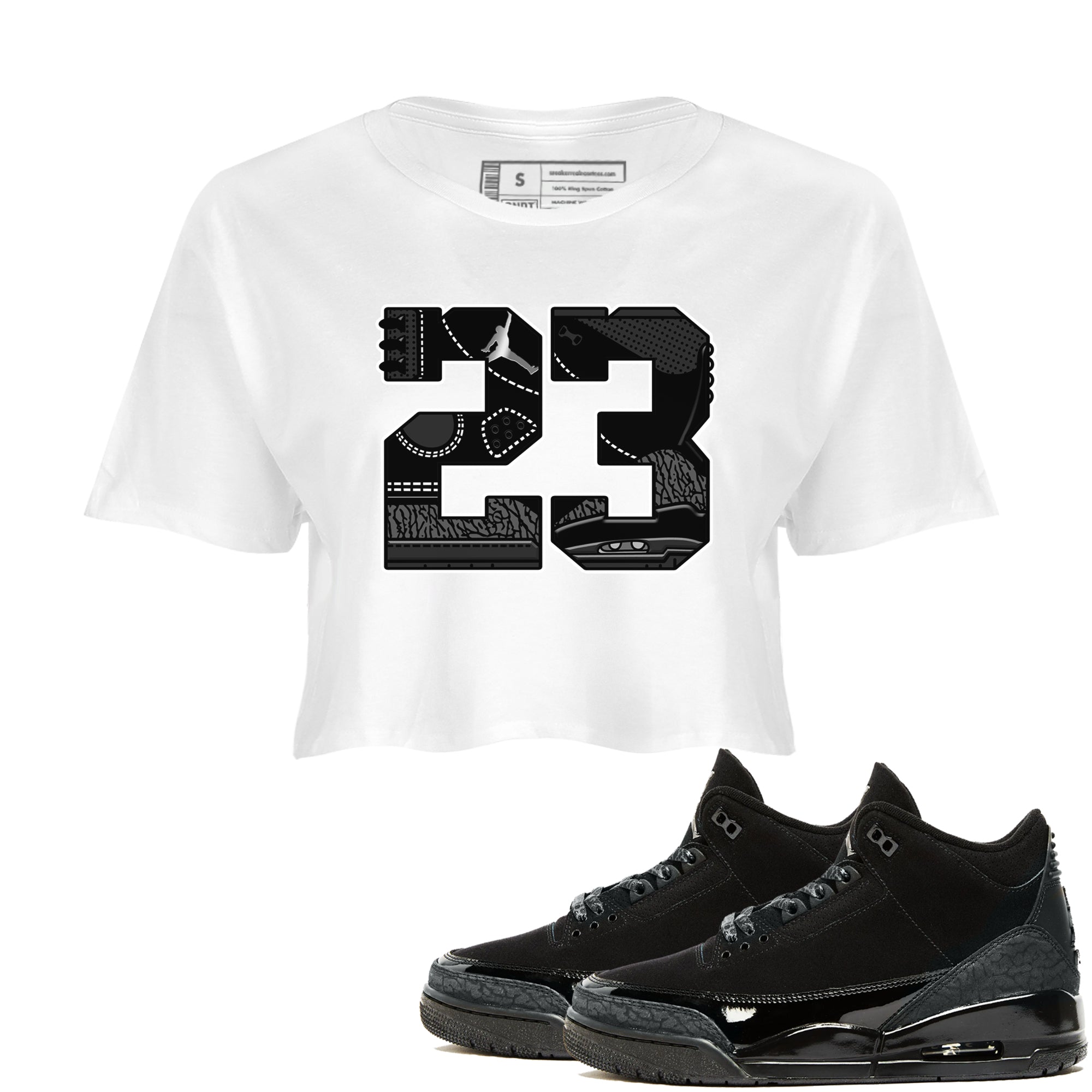 Air Jordan 3 Black Cat shirts to match jordans 23 sneaker match tees Jordan 3 Retro Black Cat best t shirts to wear with jordans SNRT Sneaker Tees unisex cotton White 1 crop tee