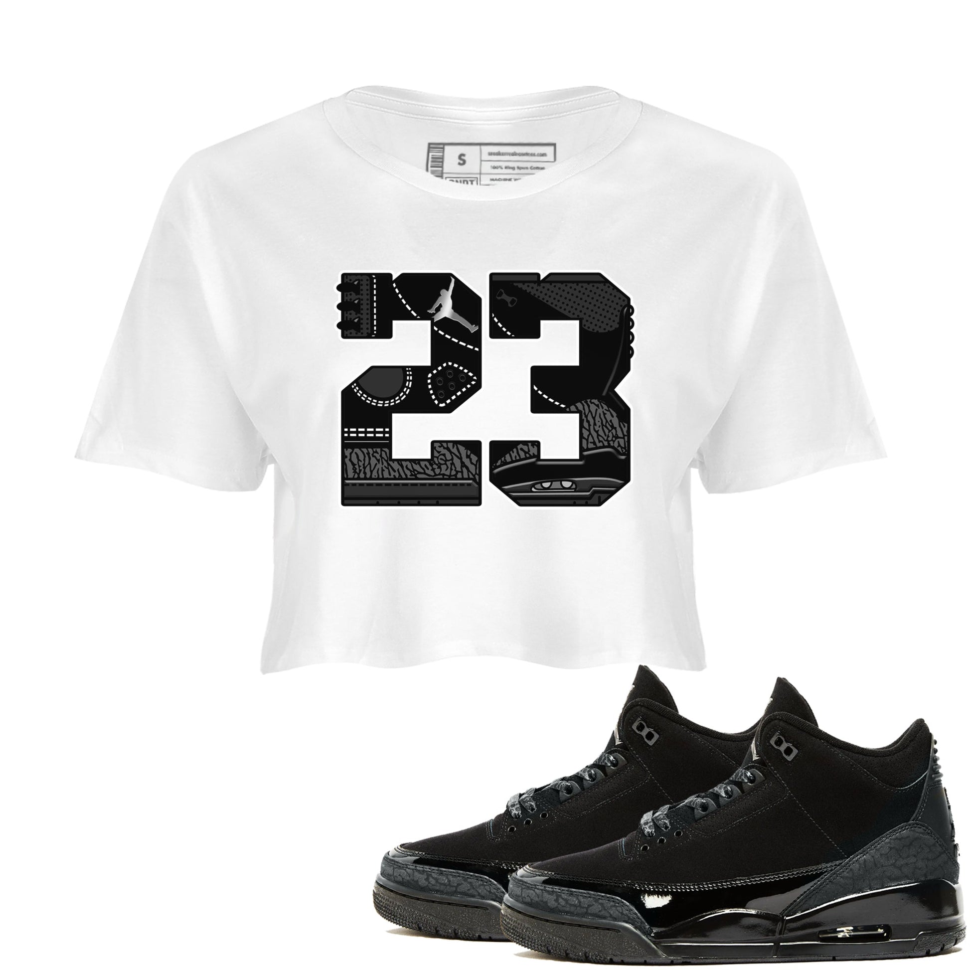 Air Jordan 3 Black Cat shirts to match jordans 23 sneaker match tees Jordan 3 Retro Black Cat best t shirts to wear with jordans SNRT Sneaker Tees unisex cotton White 1 crop tee