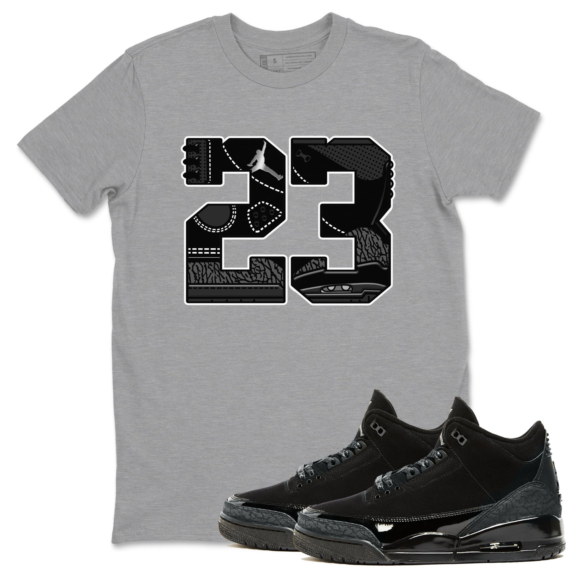 Air Jordan 3 Black Cat shirts to match jordans 23 sneaker match tees Jordan 3 Retro Black Cat best t shirts to wear with jordans SNRT Sneaker Tees unisex cotton Heather Grey 1 shirts