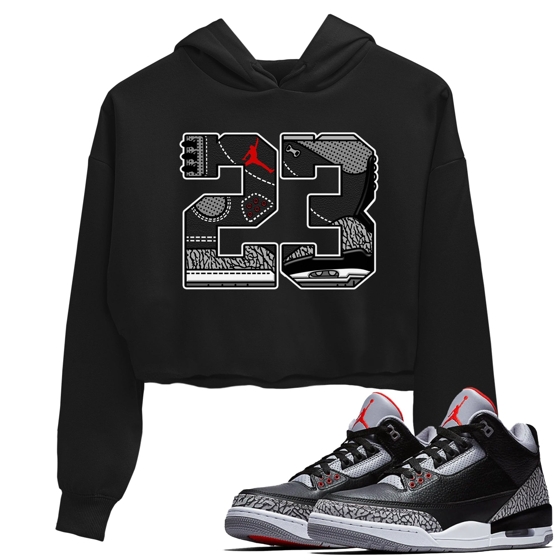 3s Black Cement shirts to match jordans 23 sneaker match tees Air Jordan 3 Retro OG Black Cement match shoes to clothes SNRT Sneaker Tees unisex cotton Black 1 crop tee