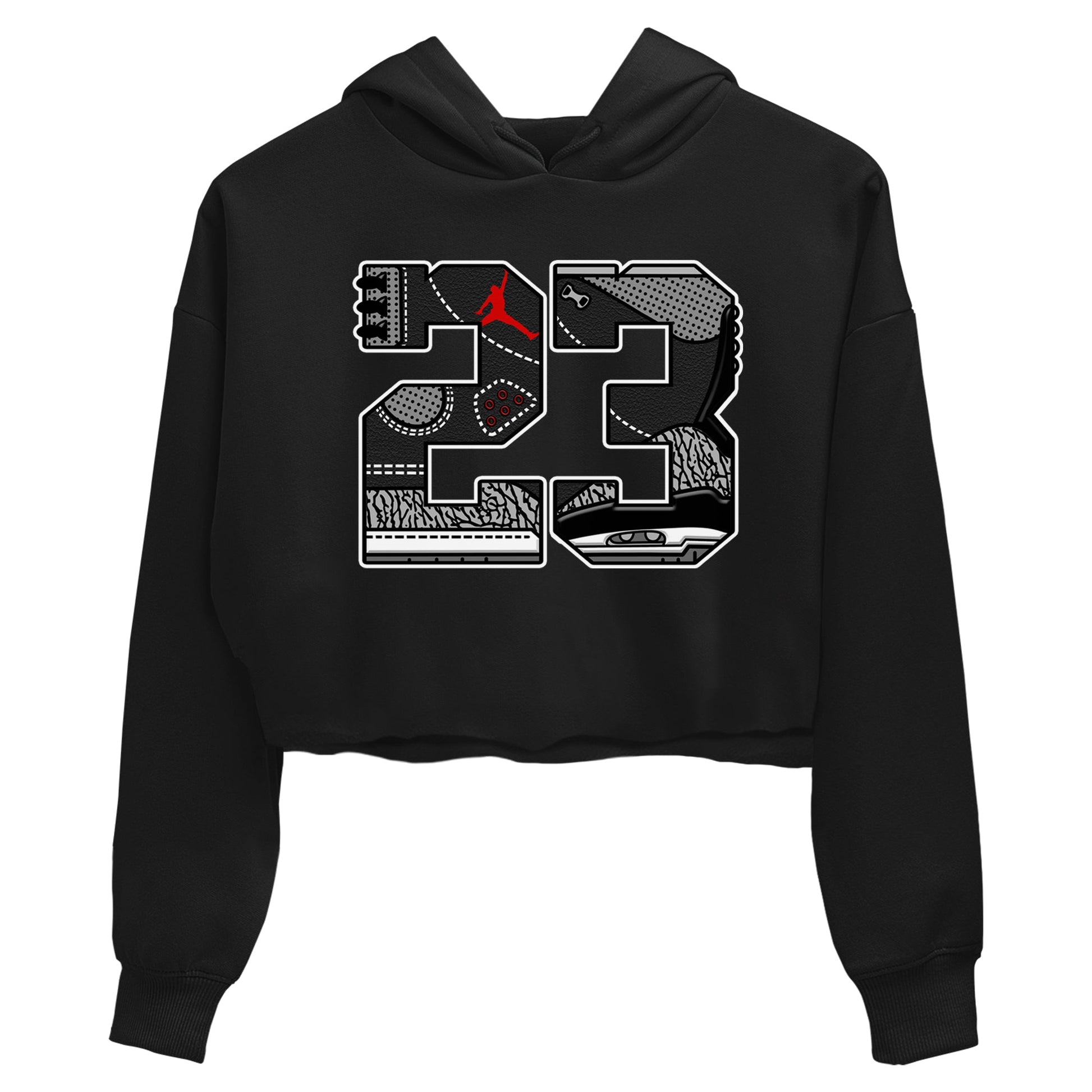 3s Black Cement shirts to match jordans 23 sneaker match tees Air Jordan 3 Retro OG Black Cement match shoes to clothes SNRT Sneaker Tees unisex cotton Black 2 crop tee
