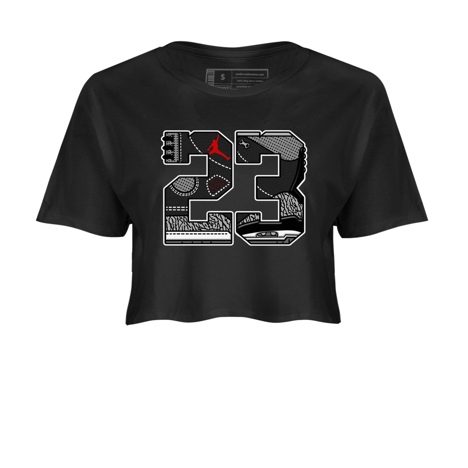 3s Black Cement shirts to match jordans 23 sneaker match tees Air Jordan 3 Retro OG Black Cement match shoes to clothes SNRT Sneaker Tees unisex cotton Black 2 crop tee
