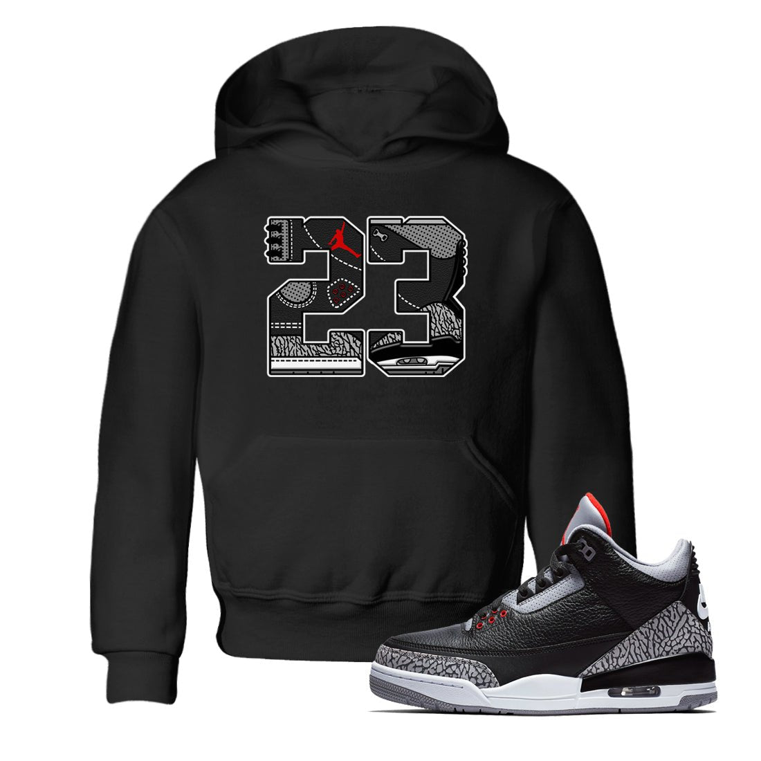 3s Black Cement shirts to match jordans 23 sneaker match tees Air Jordan 3 Retro OG Black Cement match shoes to clothes SNRT Sneaker Tees Youth Baby Black 1 tee