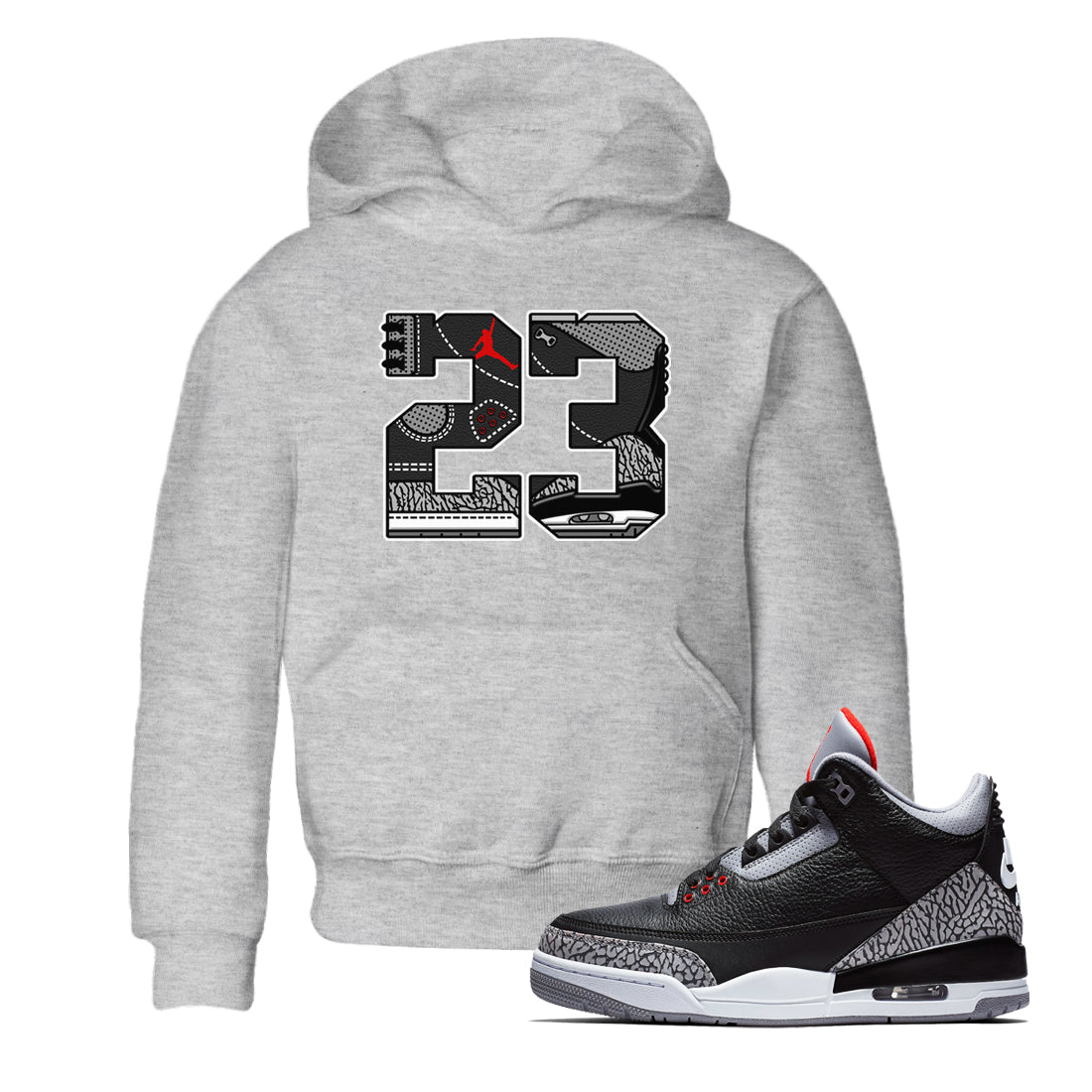 3s Black Cement shirts to match jordans 23 sneaker match tees Air Jordan 3 Retro OG Black Cement match shoes to clothes SNRT Sneaker Tees Youth Baby Heather Grey 1 tee