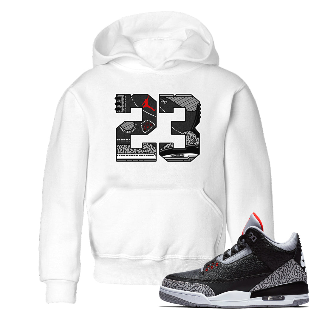 3s Black Cement shirts to match jordans 23 sneaker match tees Air Jordan 3 Retro OG Black Cement match shoes to clothes SNRT Sneaker Tees Youth Baby White 1 tee