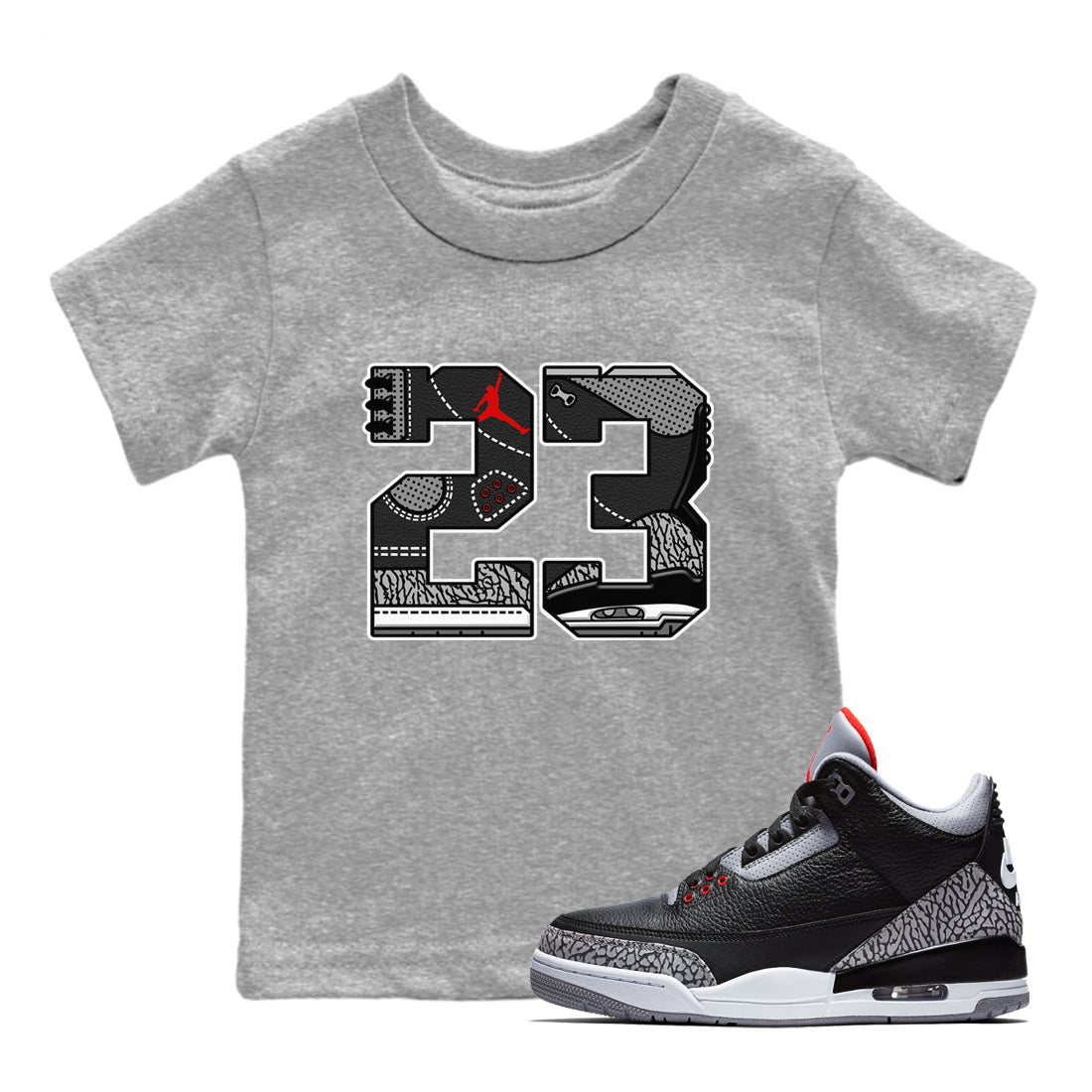 3s Black Cement shirts to match jordans 23 sneaker match tees Air Jordan 3 Retro OG Black Cement match shoes to clothes SNRT Sneaker Tees Youth Baby Heather Grey 1 tee