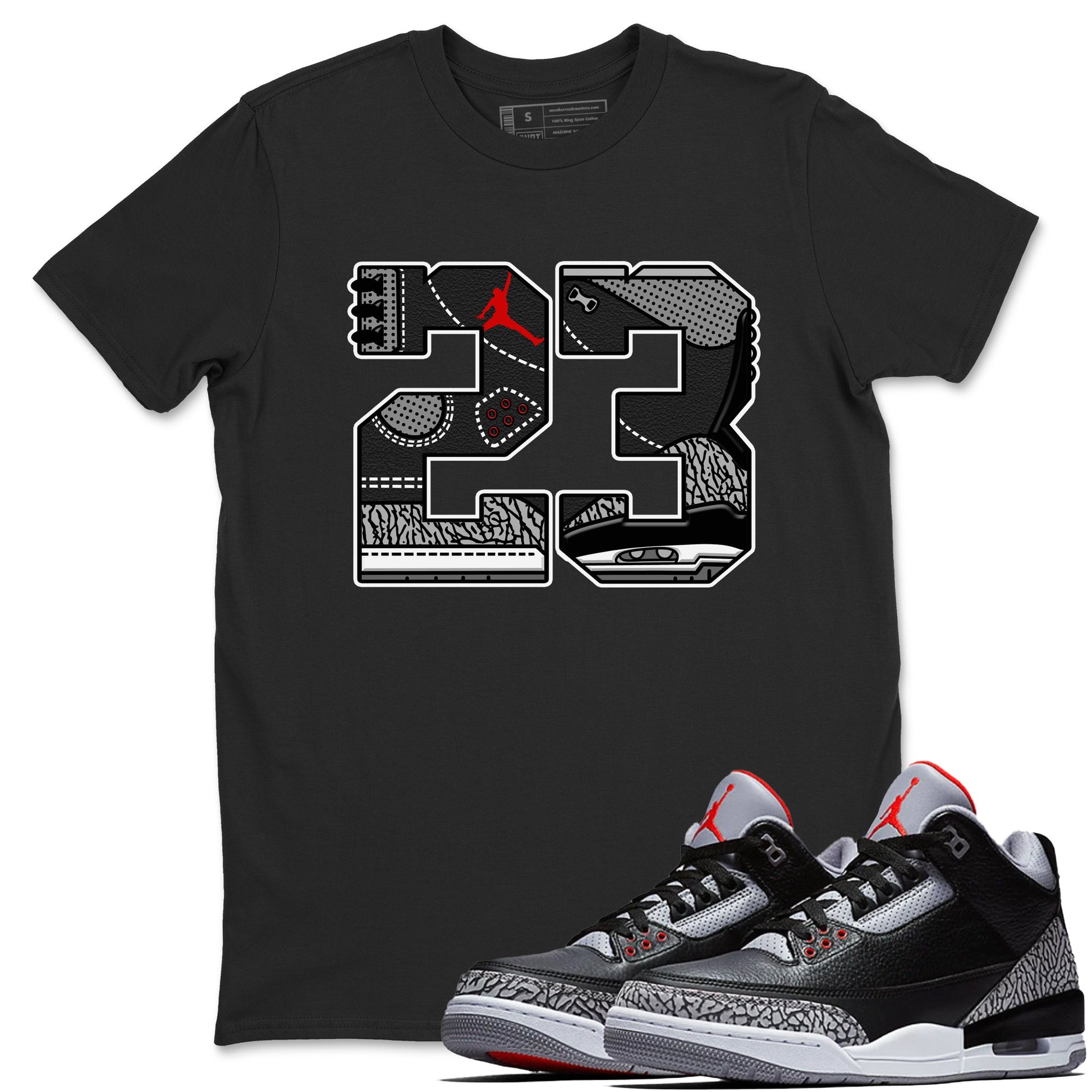 3s Black Cement shirts to match jordans 23 sneaker match tees Air Jordan 3 Retro OG Black Cement match shoes to clothes SNRT Sneaker Tees unisex cotton Black 1 shirts