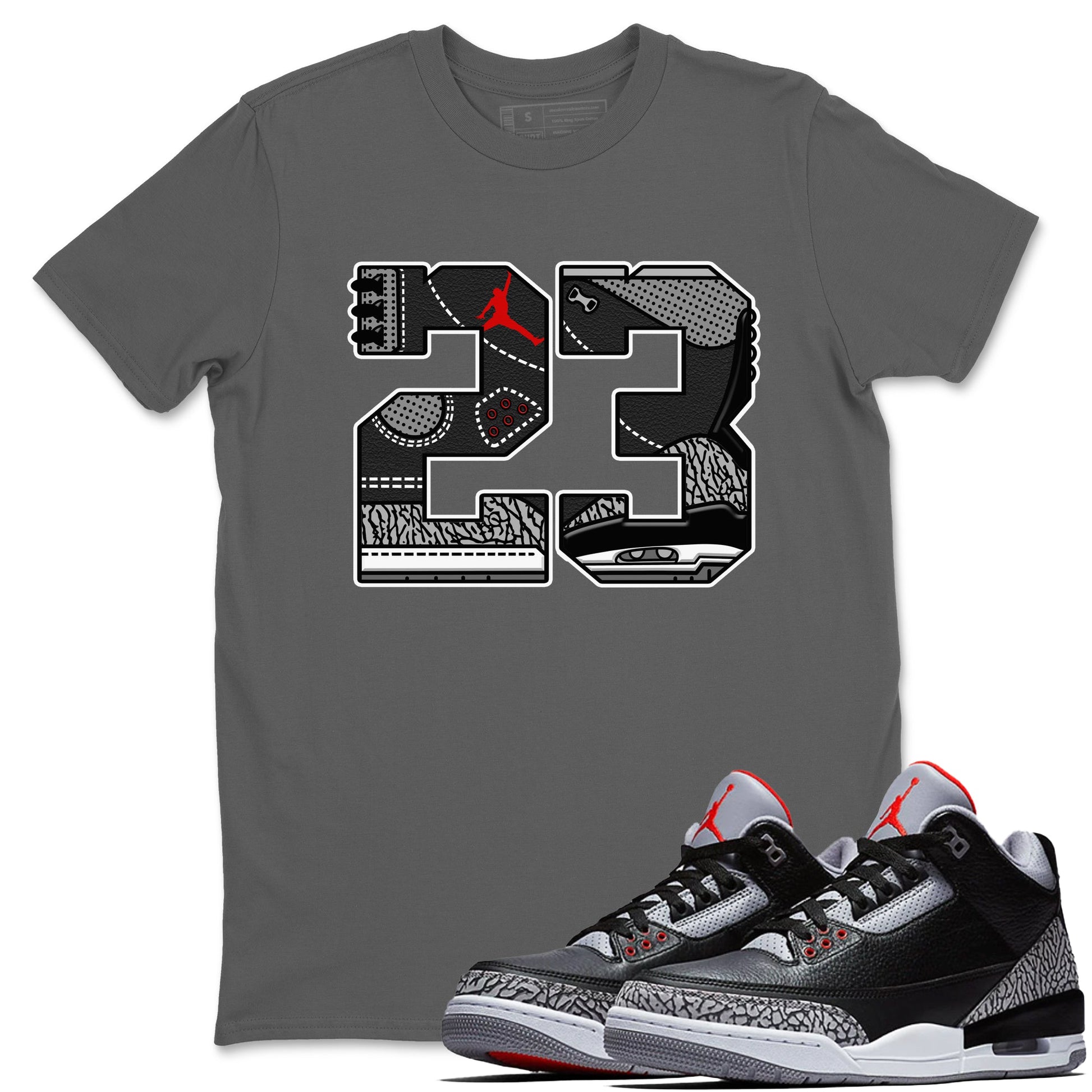 3s Black Cement shirts to match jordans 23 sneaker match tees Air Jordan 3 Retro OG Black Cement match shoes to clothes SNRT Sneaker Tees unisex cotton Cool Grey 1 shirts