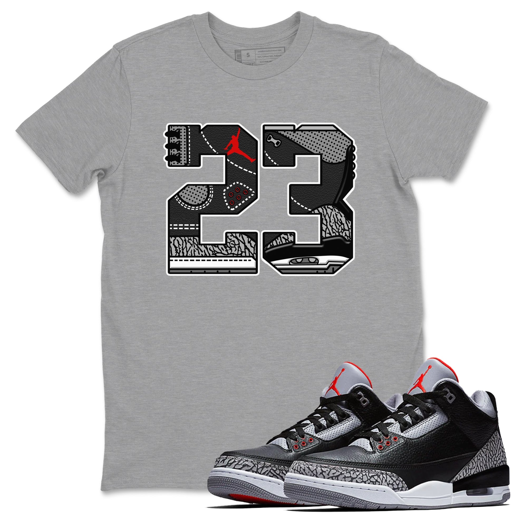 3s Black Cement shirts to match jordans 23 sneaker match tees Air Jordan 3 Retro OG Black Cement match shoes to clothes SNRT Sneaker Tees unisex cotton Heather Grey 1 shirts