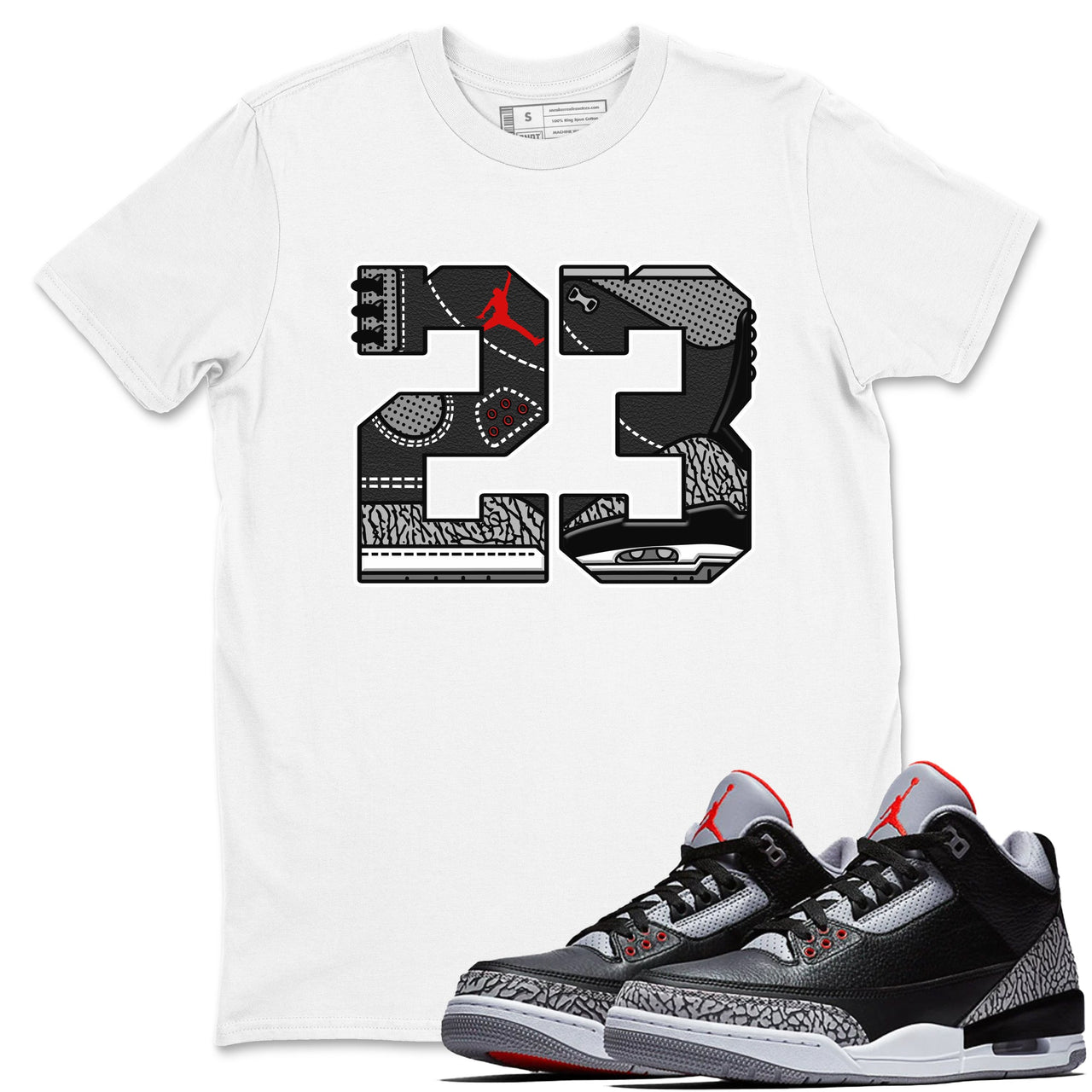 3s Black Cement shirts to match jordans 23 sneaker match tees Air Jordan 3 Retro OG Black Cement match shoes to clothes SNRT Sneaker Tees unisex cotton Black 1 shirts