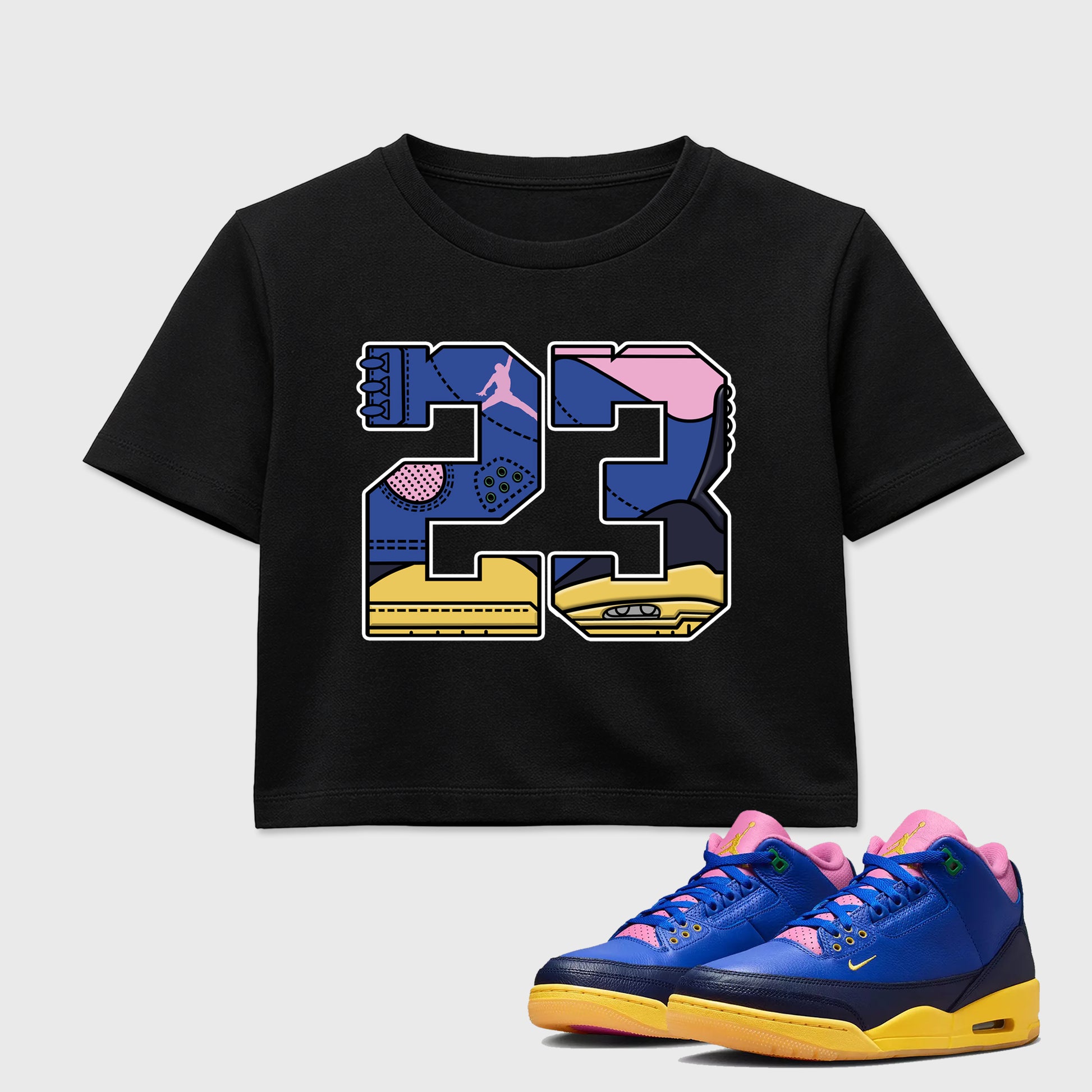 23 women’s crop tee designed to match the Air Jordan 3 Brazil, featuring coordinated Black 1 options for a perfect streetwear vibe.
