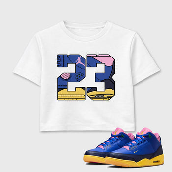23 women’s crop tee designed to match the Air Jordan 3 Brazil, featuring coordinated White 1 options for a perfect streetwear vibe.