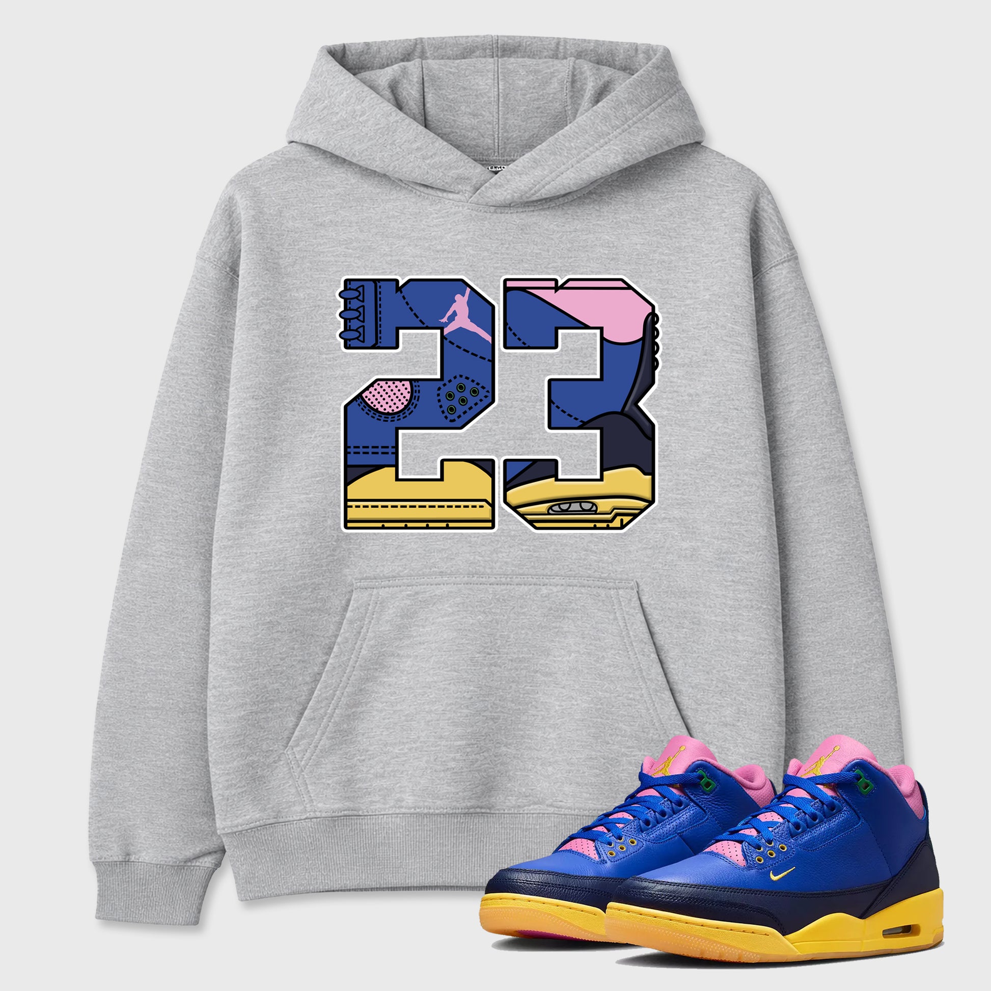 23 Graphic T-Shirt sneaker match tee designed for the Air Jordan 3 Brazil, featuring coordinated color options for a perfect streetwear match. Heather Grey 1 shirt.