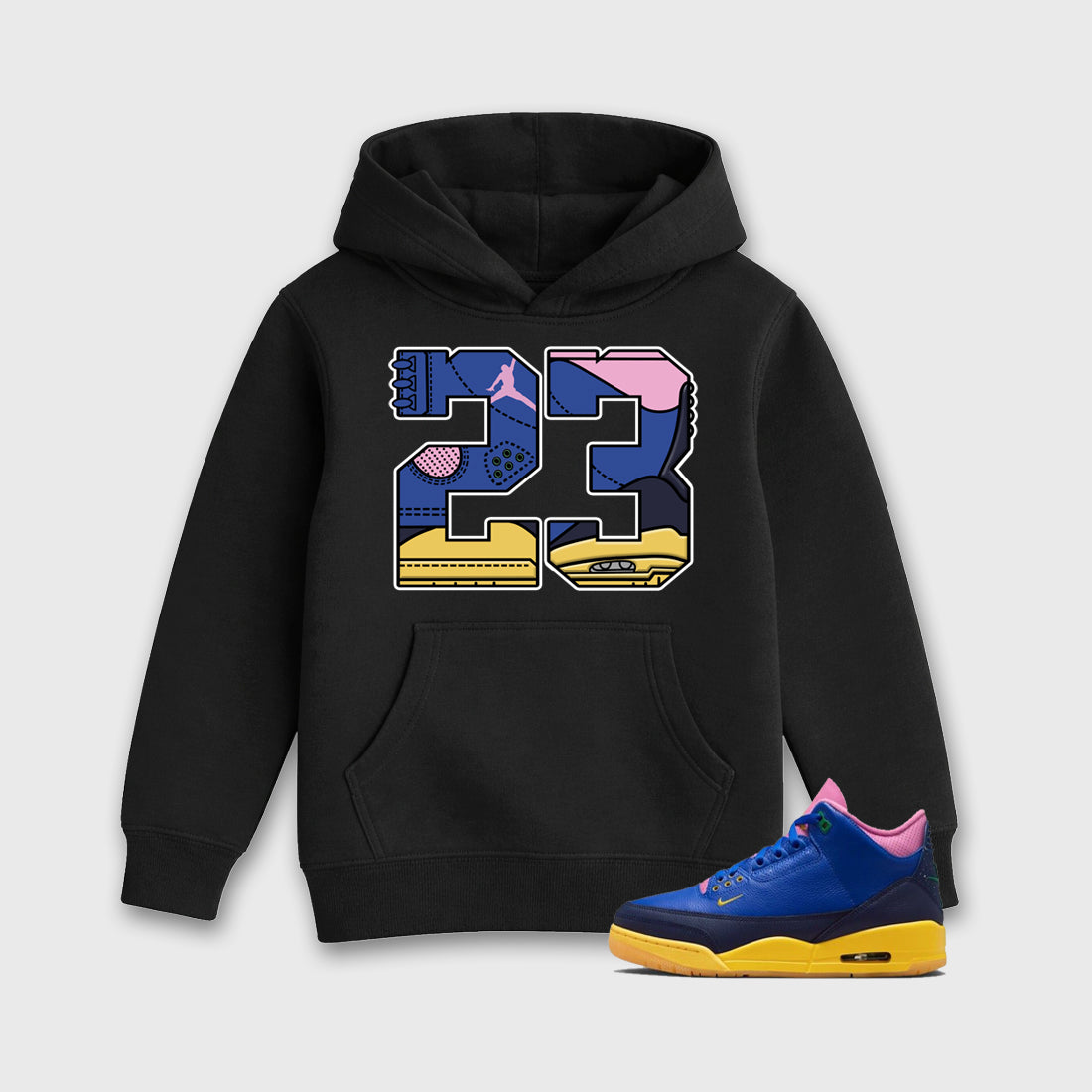 23 affordable baby and kids t-shirt designed to match the Air Jordan 3 Brazil, featuring coordinated Black 1 options for the perfect little sneakerhead streetwear look.