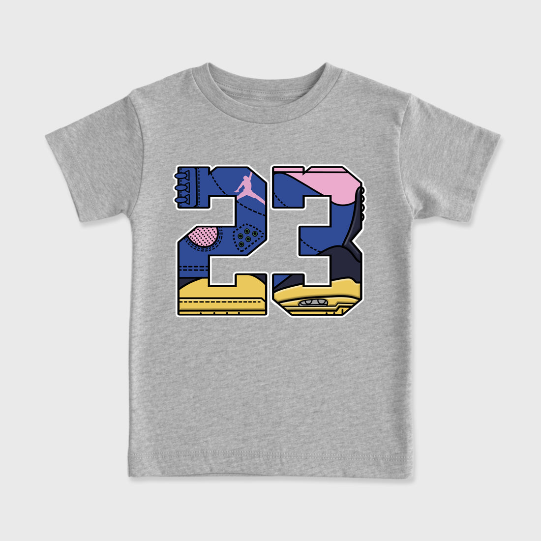 23 affordable baby and kids t-shirt designed to match the Air Jordan 3 Brazil, featuring coordinated Heather Grey 2 options for the perfect little sneakerhead streetwear look.