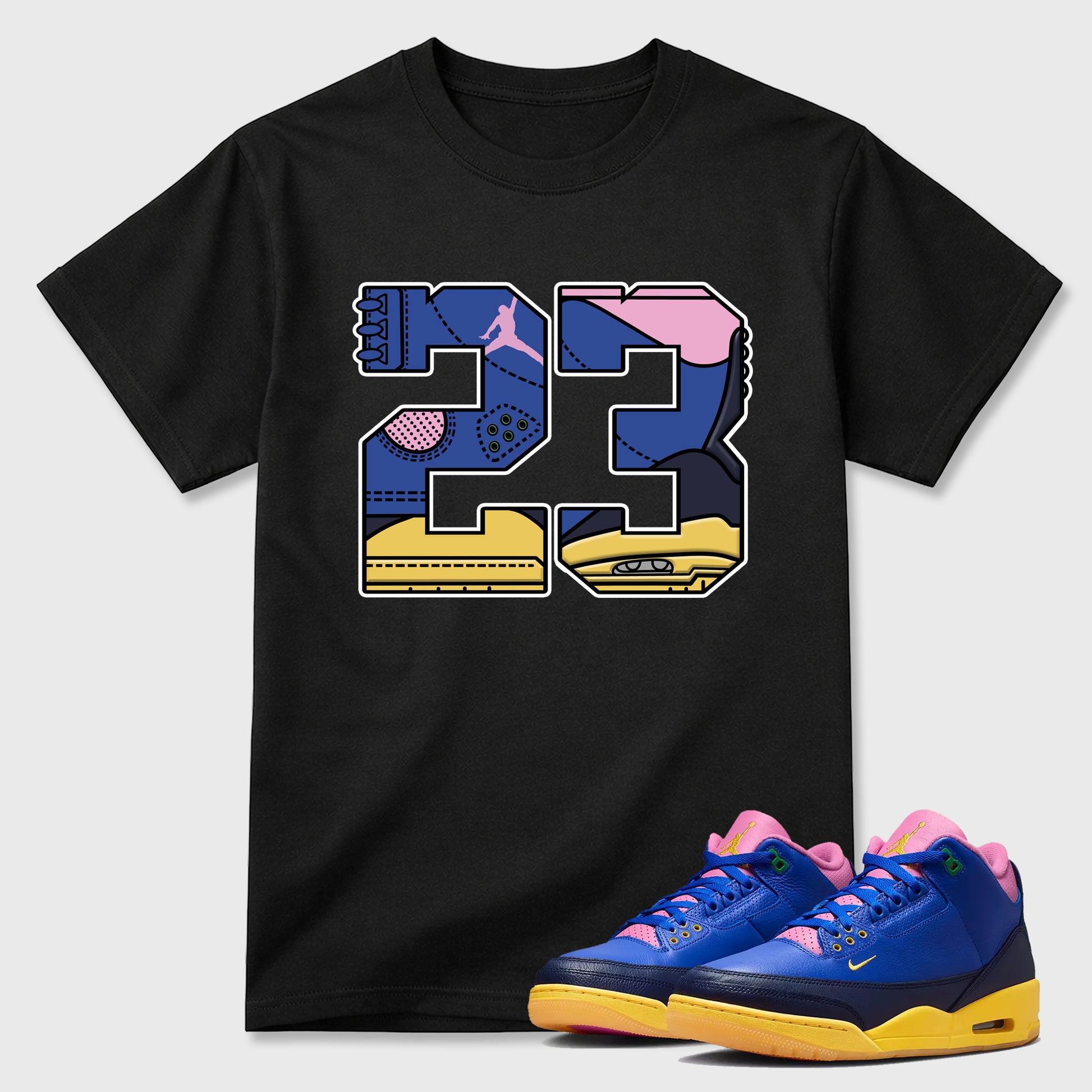 23 Graphic T-Shirt sneaker match tee designed for the Air Jordan 3 Brazil, featuring coordinated color options for a perfect streetwear match. Black 1 shirt.