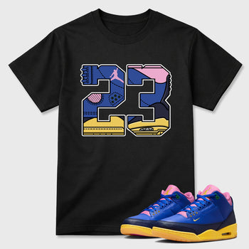 23 Graphic T-Shirt sneaker match tee designed for the Air Jordan 3 Brazil, featuring coordinated color options for a perfect streetwear match. Black 1 shirt.