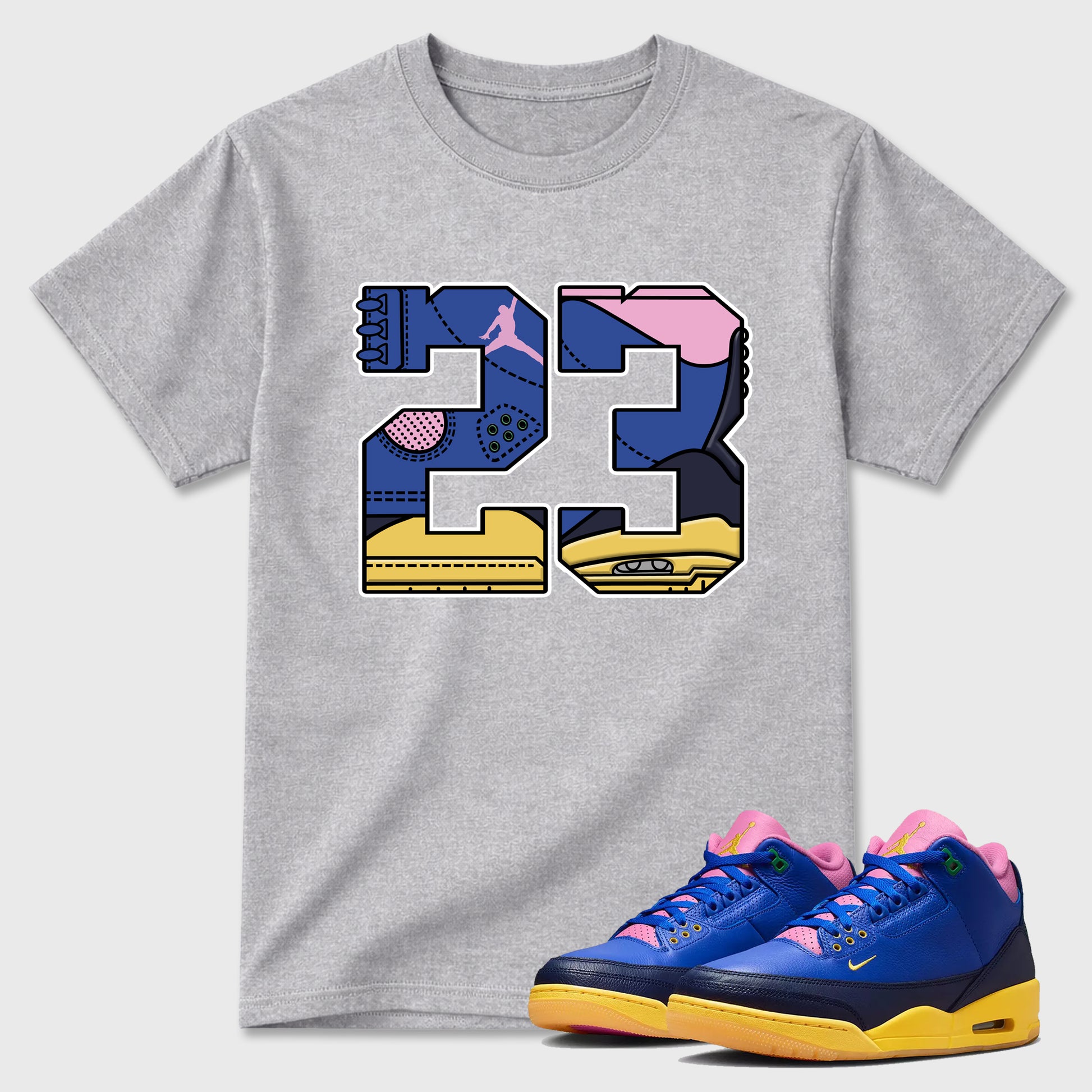 23 Graphic T-Shirt sneaker match tee designed for the Air Jordan 3 Brazil, featuring coordinated color options for a perfect streetwear match. Heather Grey 1 shirt.