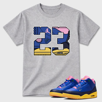 23 Graphic T-Shirt sneaker match tee designed for the Air Jordan 3 Brazil, featuring coordinated color options for a perfect streetwear match. Heather Grey 1 shirt.