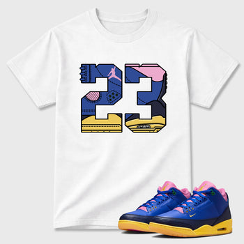 23 Graphic T-Shirt sneaker match tee designed for the Air Jordan 3 Brazil, featuring coordinated color options for a perfect streetwear match. White 1 shirt.