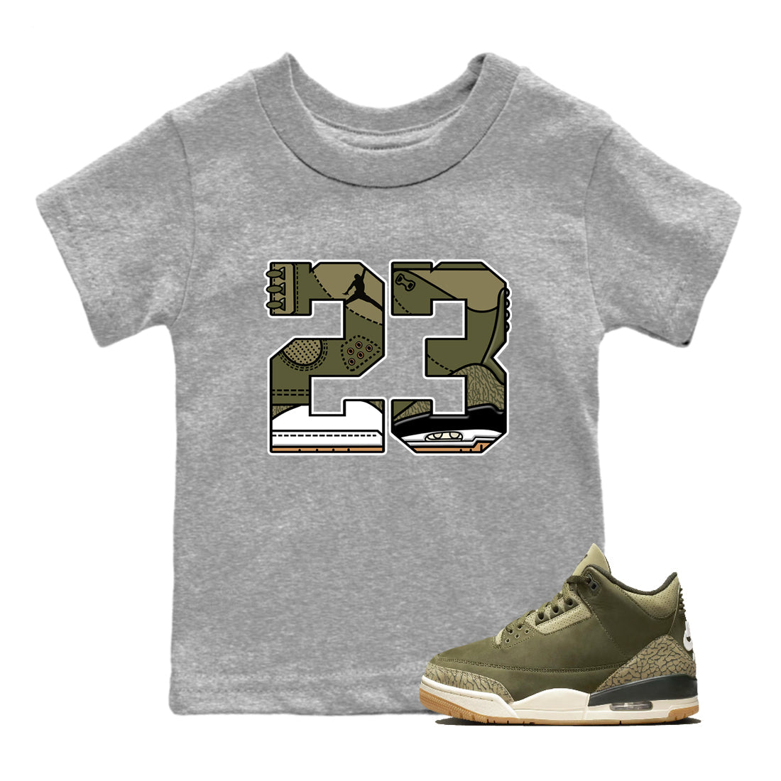 Sneaker Threads – Sneaker Threads To Match Air Jordan 3 Family Affair Shoes – 23 Kids T-Shirt Heather Grey 1