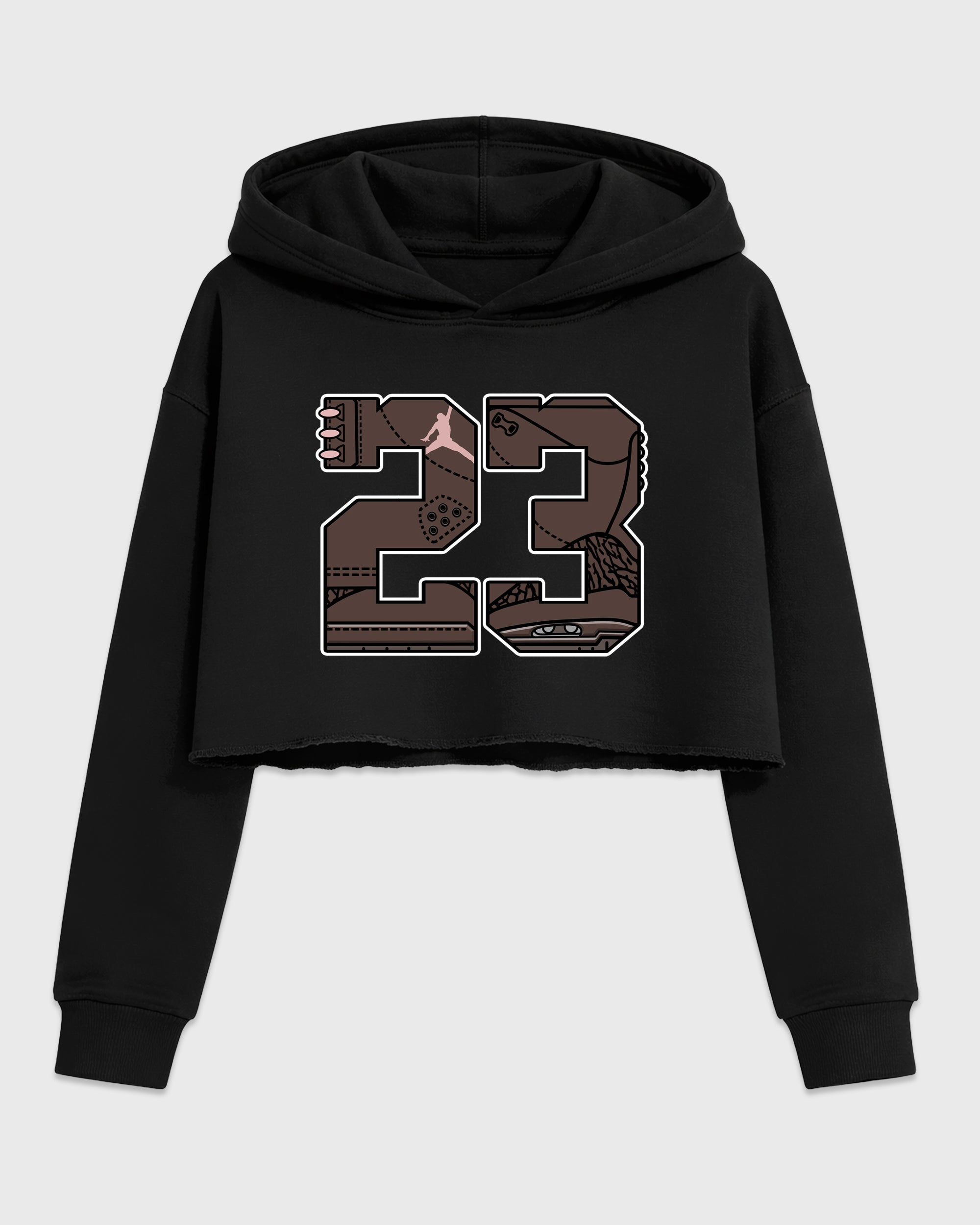 23 Women’s Graphic Crop Tee featuring original streetwear artwork designed to match the Air Jordan 3 Fireside. Black 2 Crop Tee.