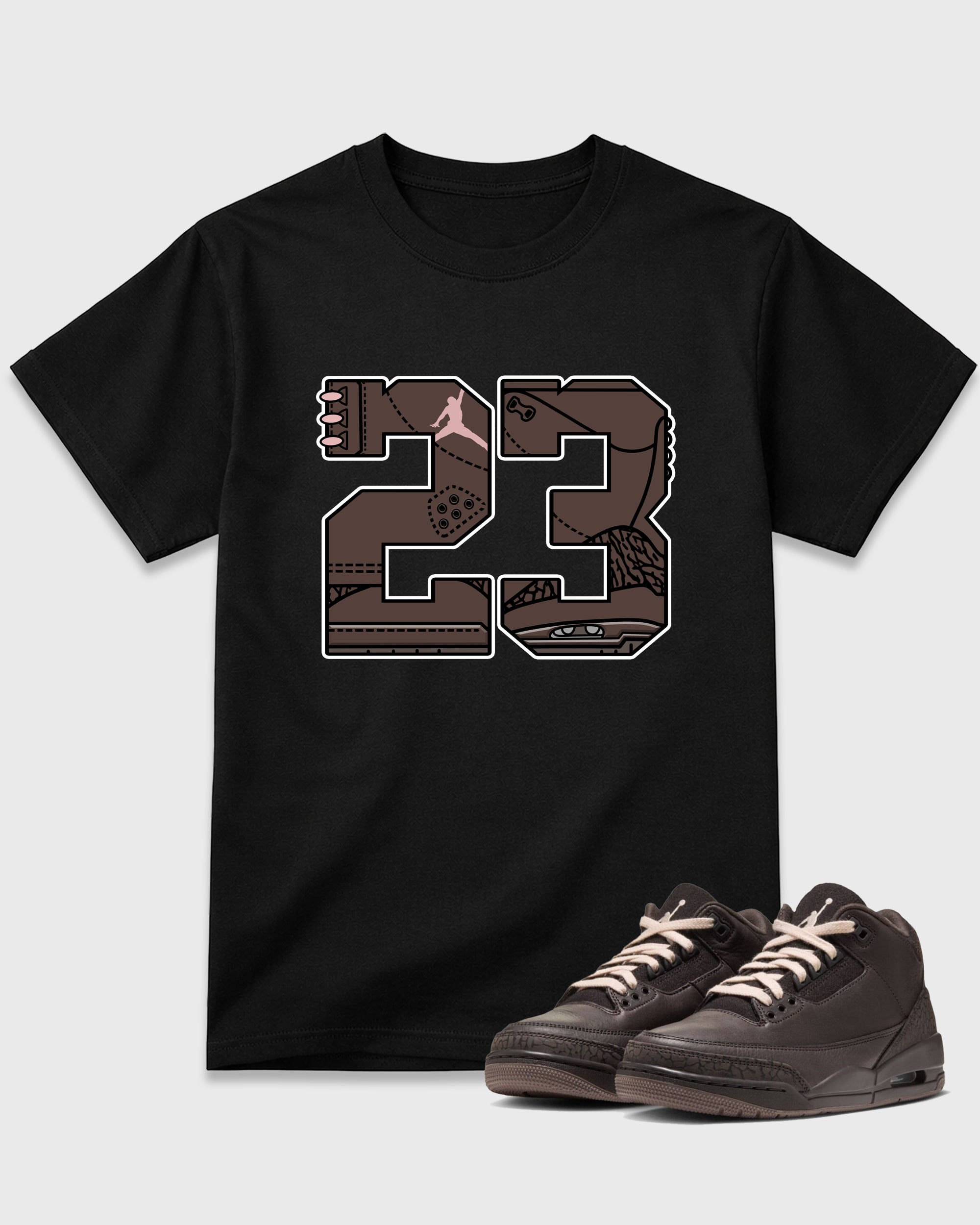23 Graphic T-Shirt featuring original streetwear artwork designed to match the Air Jordan 3 Fireside. Black 1 Graphic T-Shirt.