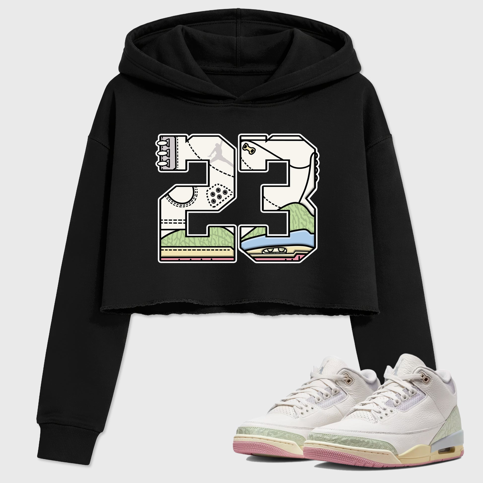Sneaker match tees – Sneaker Tees To Match Air Jordan 3 Jade Aura Shoes – 23 Crop T-Shirt Black 1