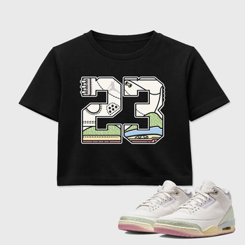 Sneaker match tees – Sneaker Tees To Match Air Jordan 3 Jade Aura Shoes – 23 Crop T-Shirt Black 1