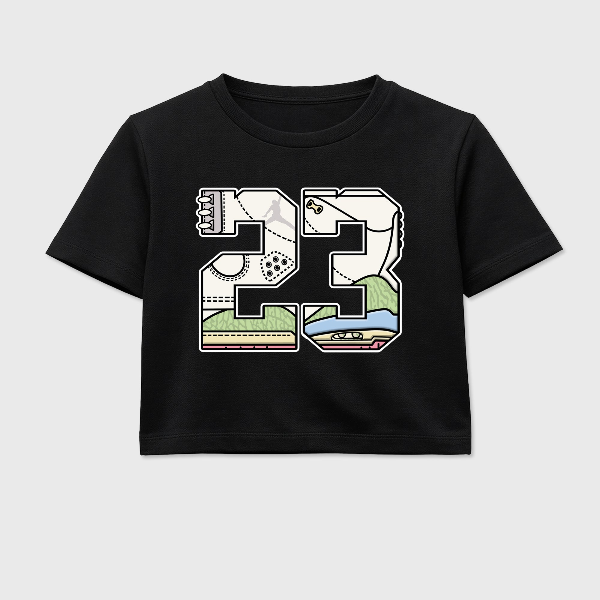 Sneaker match tees – Sneaker Tees To Match Air Jordan 3 Jade Aura Shoes – 23 Crop T-Shirt Black 2