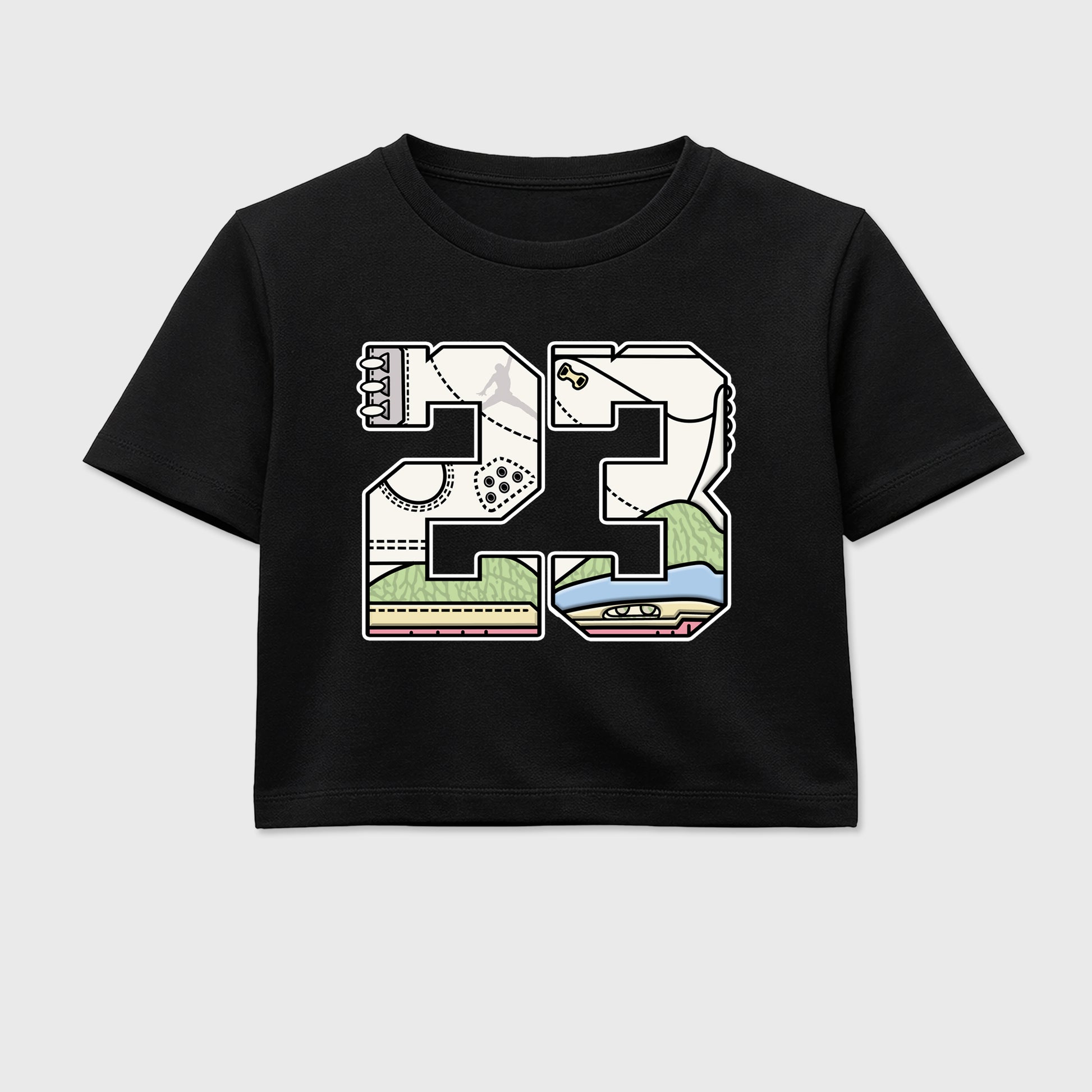 Sneaker match tees – Sneaker Tees To Match Air Jordan 3 Jade Aura Shoes – 23 Crop T-Shirt Black 2
