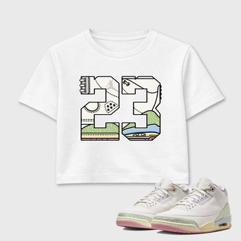 Sneaker match tees – Sneaker Tees To Match Air Jordan 3 Jade Aura Shoes – 23 Crop T-Shirt White 1