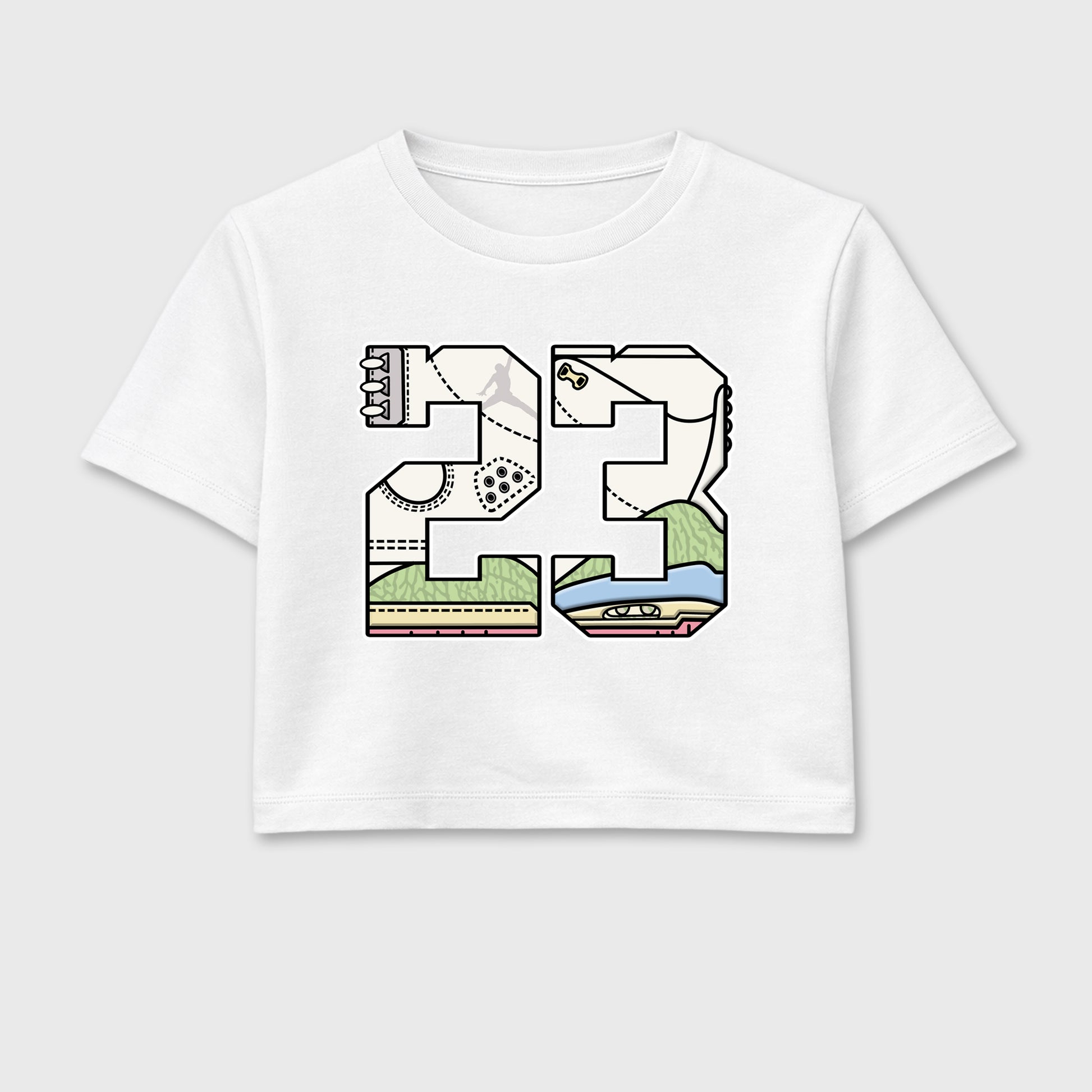 Sneaker match tees – Sneaker Tees To Match Air Jordan 3 Jade Aura Shoes – 23 Crop T-Shirt White 2