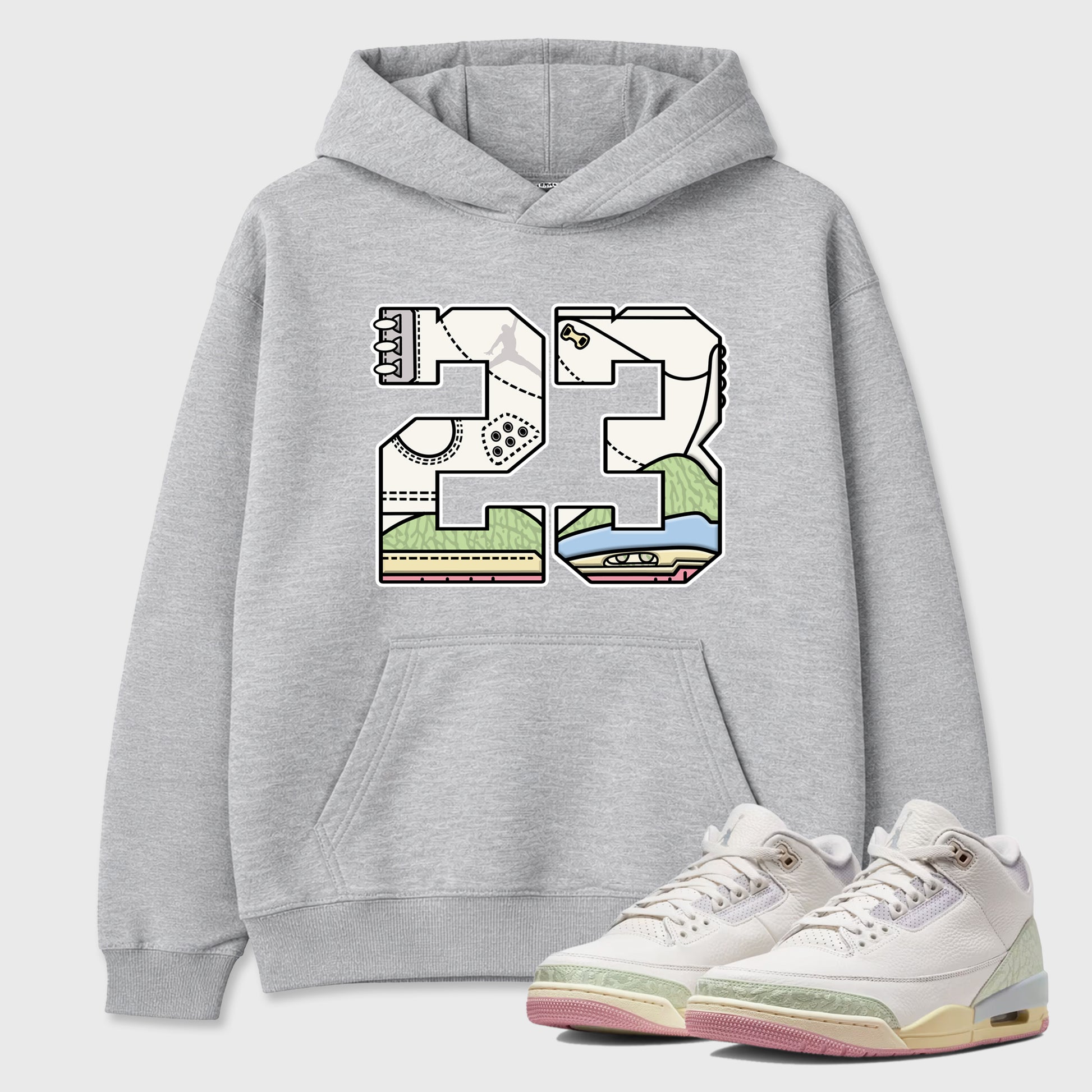 Sneaker match tees – Sneaker Tees To Match Air Jordan 3 Jade Aura Shoes – 23 Tee Heather Grey 1