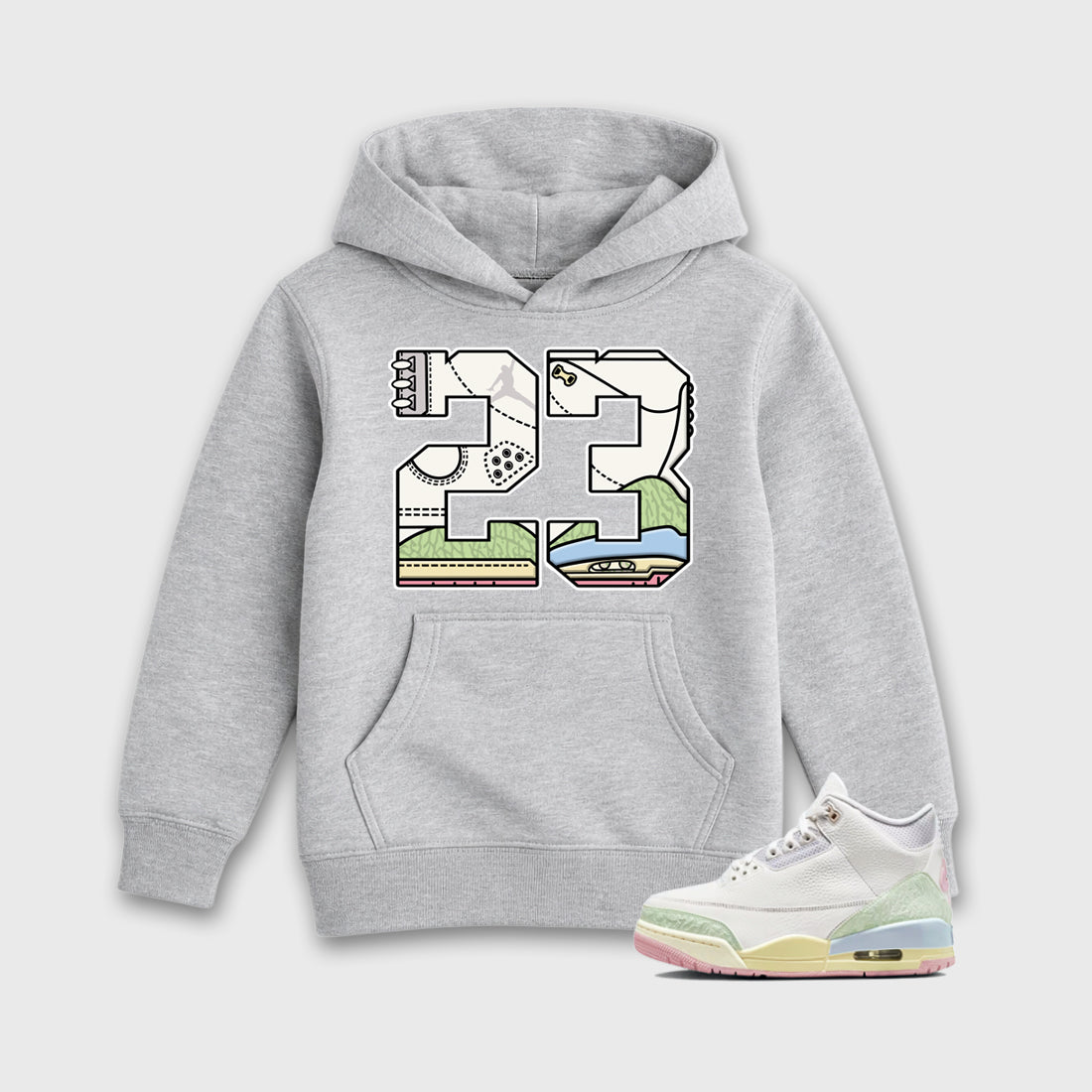 Sneaker match tees – Sneaker Tees To Match Air Jordan 3 Jade Aura Shoes – 23 Kids T-Shirt Heather Grey 1