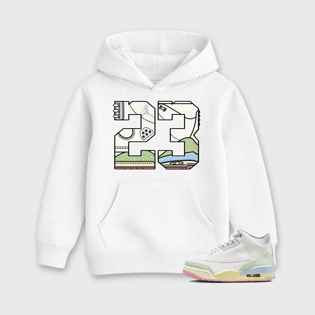 Sneaker match tees – Sneaker Tees To Match Air Jordan 3 Jade Aura Shoes – 23 Kids T-Shirt White 1