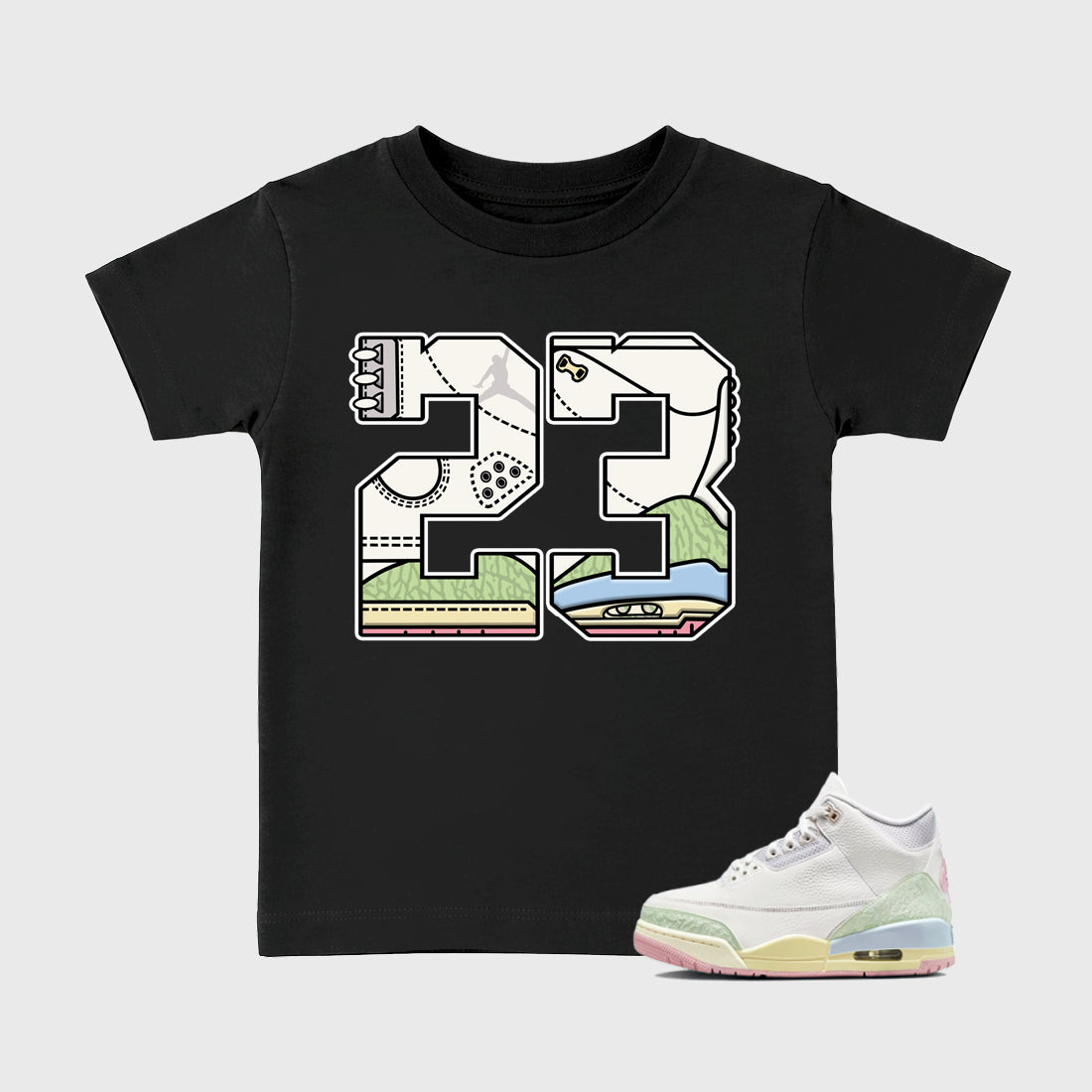 Sneaker match tees – Sneaker Tees To Match Air Jordan 3 Jade Aura Shoes – 23 Kids T-Shirt Black 1