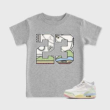 Sneaker match tees – Sneaker Tees To Match Air Jordan 3 Jade Aura Shoes – 23 Kids T-Shirt Heather Grey 1