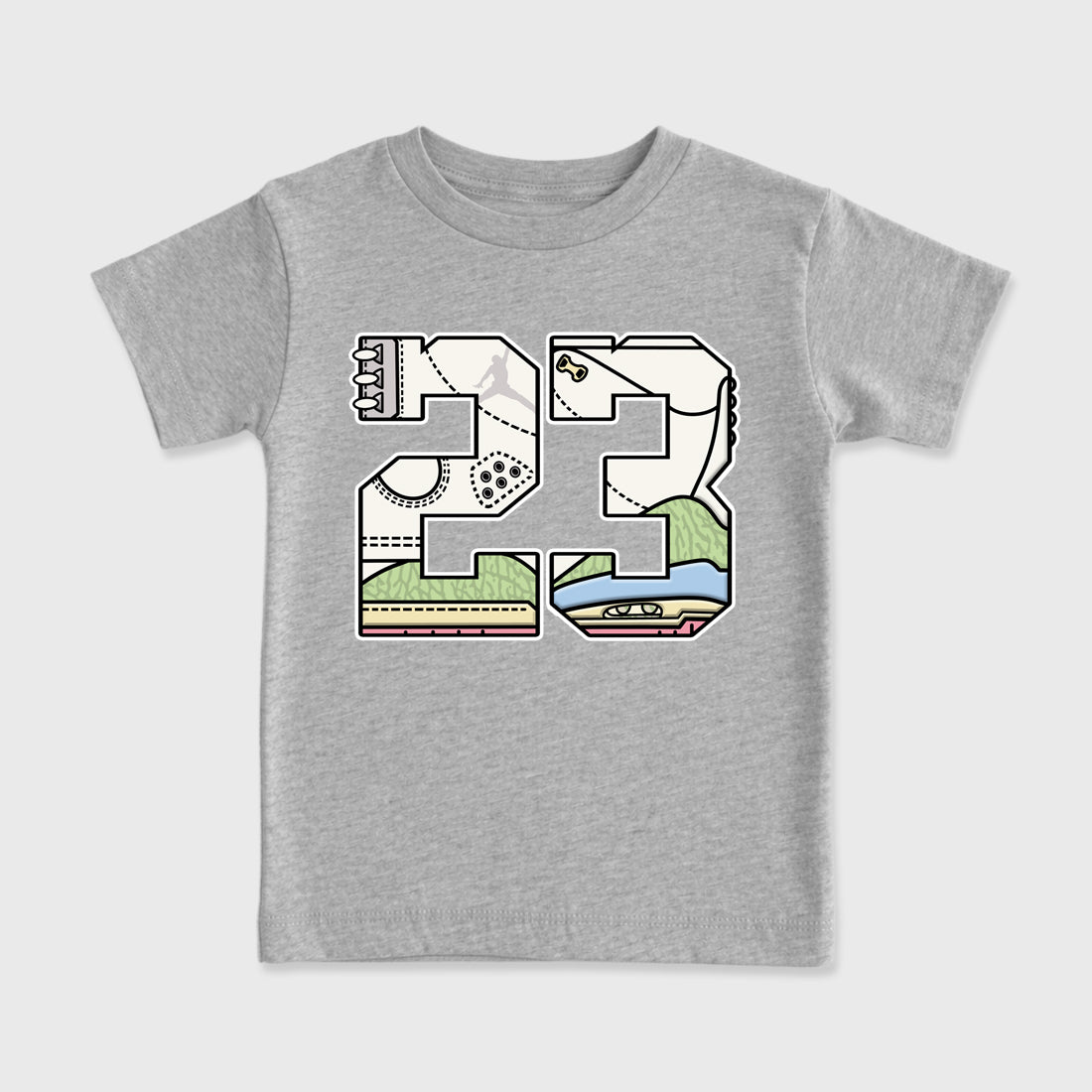 Sneaker match tees – Sneaker Tees To Match Air Jordan 3 Jade Aura Shoes – 23 Kids T-Shirt Heather Grey 2