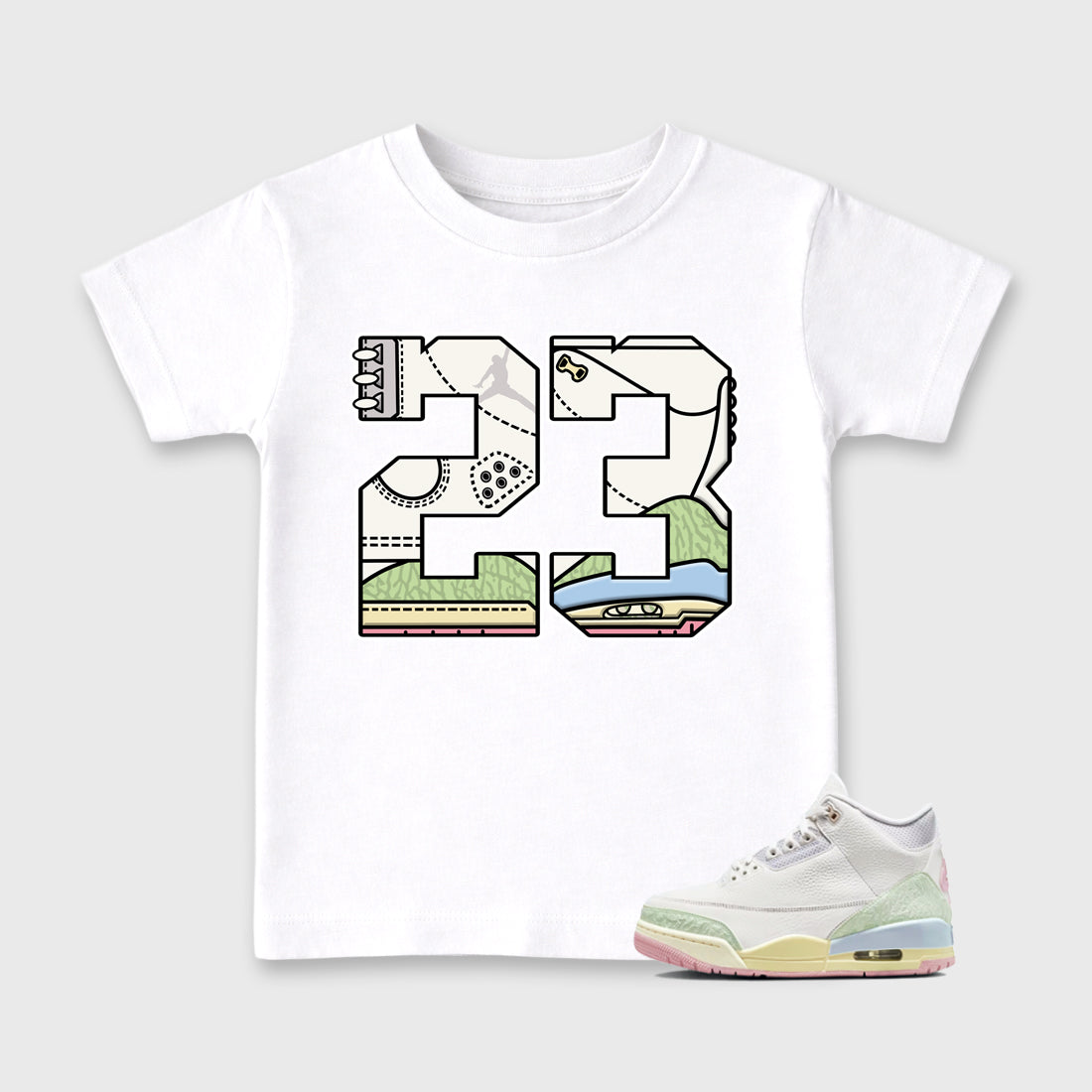 Sneaker match tees – Sneaker Tees To Match Air Jordan 3 Jade Aura Shoes – 23 Kids T-Shirt White 1
