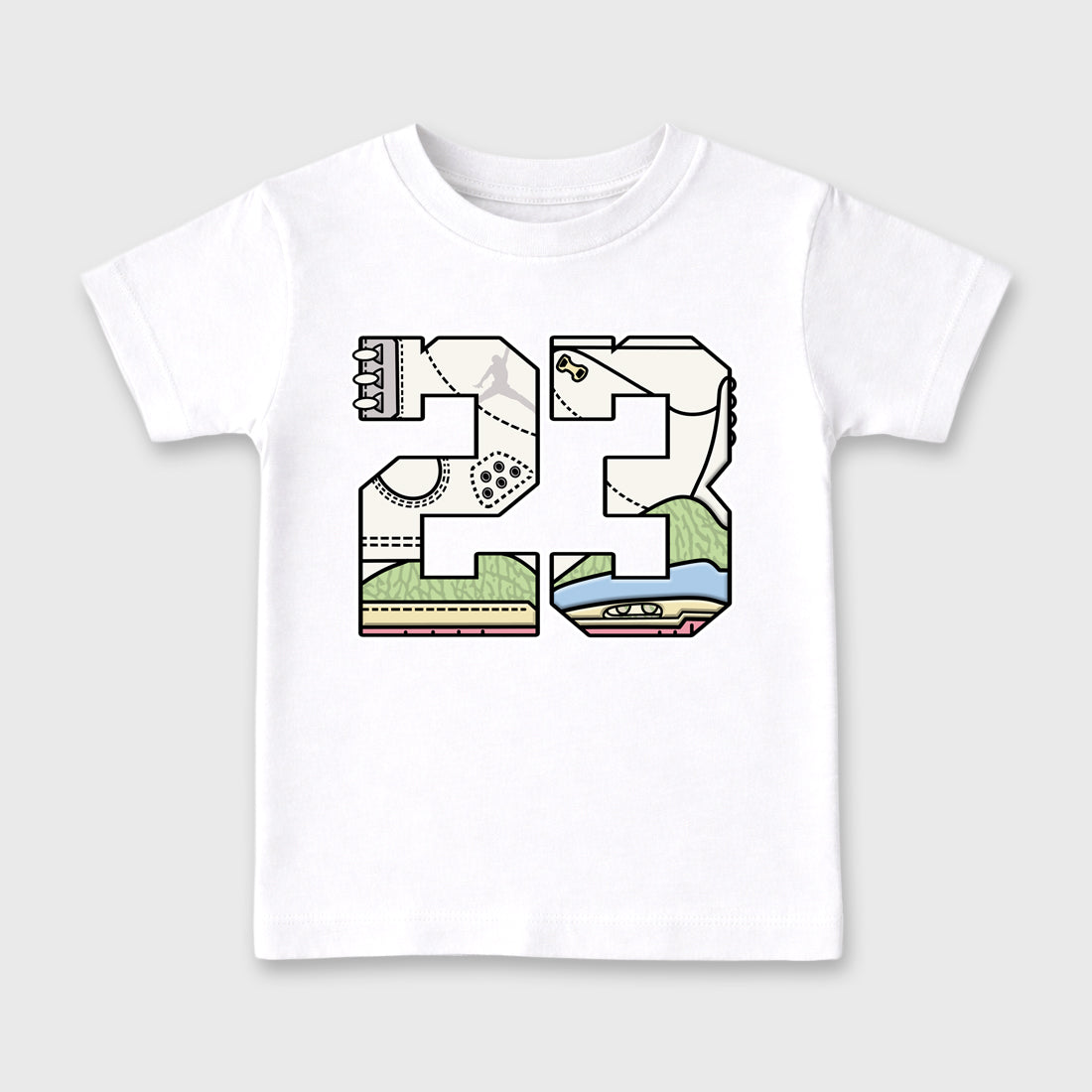 Sneaker match tees – Sneaker Tees To Match Air Jordan 3 Jade Aura Shoes – 23 Kids T-Shirt White 2