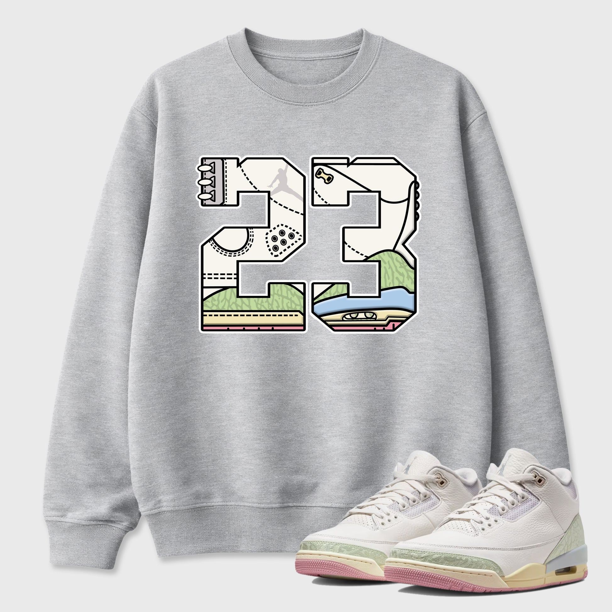 Sneaker match tees – Sneaker Tees To Match Air Jordan 3 Jade Aura Shoes – 23 Tee Heather Grey 1