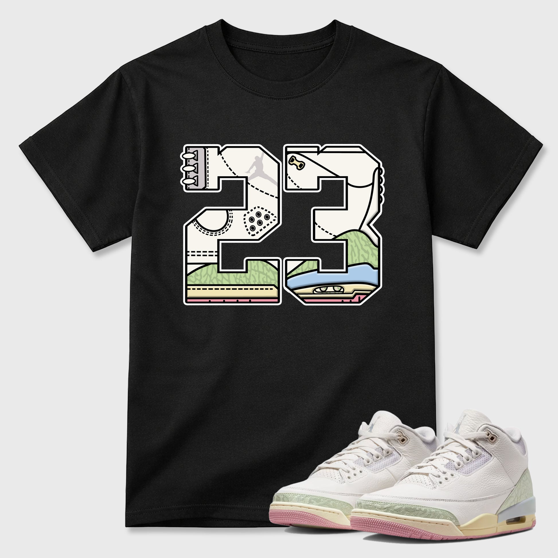 Sneaker match tees – Sneaker Tees To Match Air Jordan 3 Jade Aura Shoes – 23 Tee Black 1